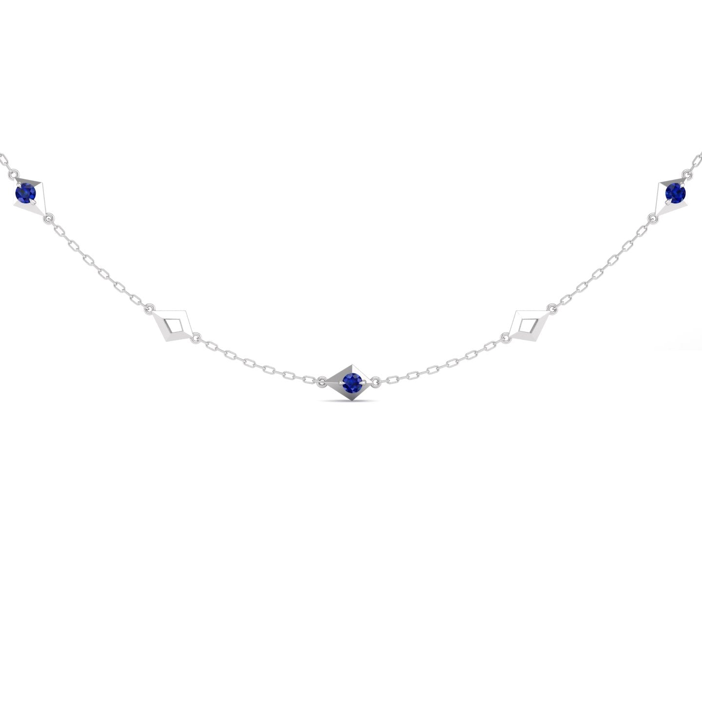 Blue Sapphire Station Chain Necklace