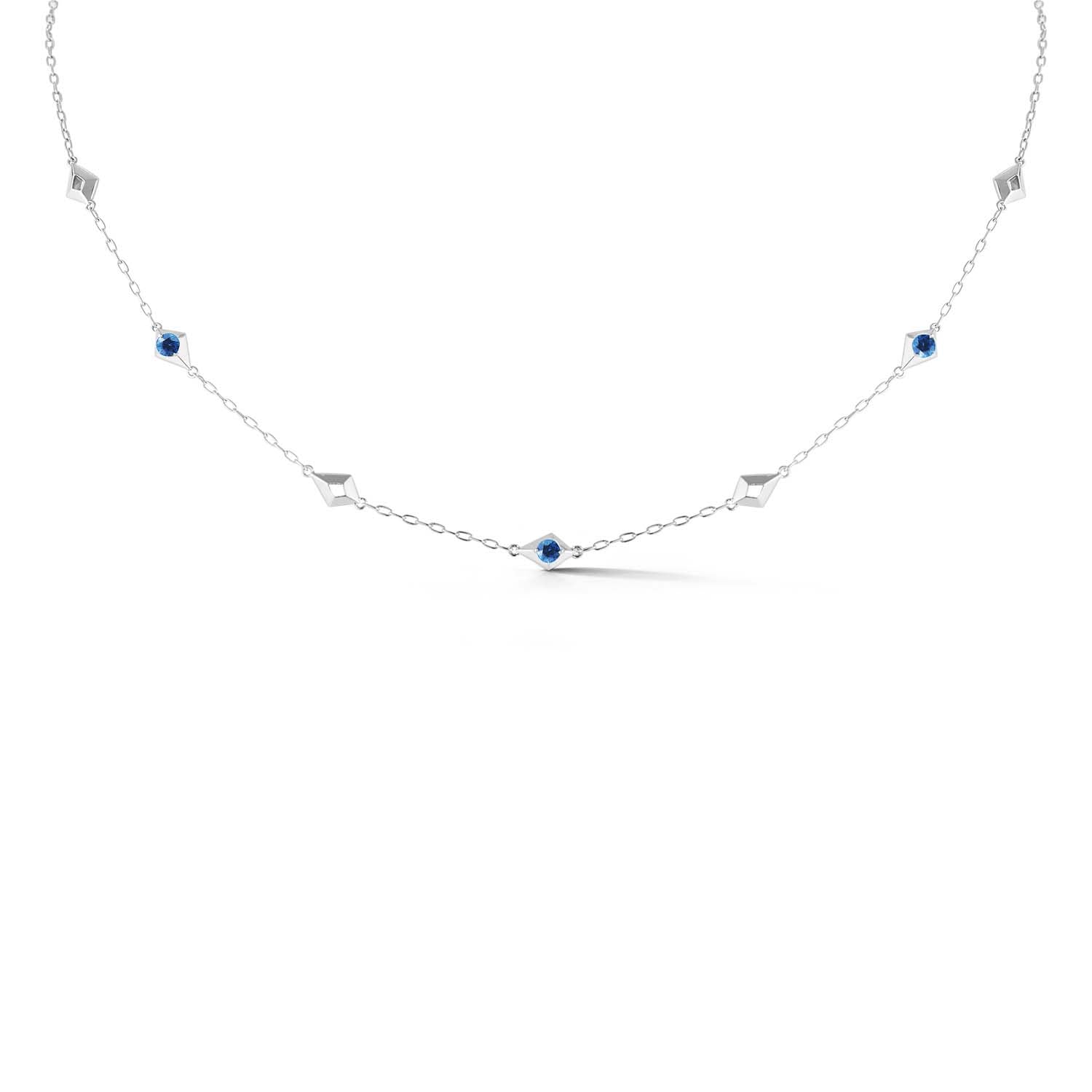 Blue Sapphire Station Chain Necklace