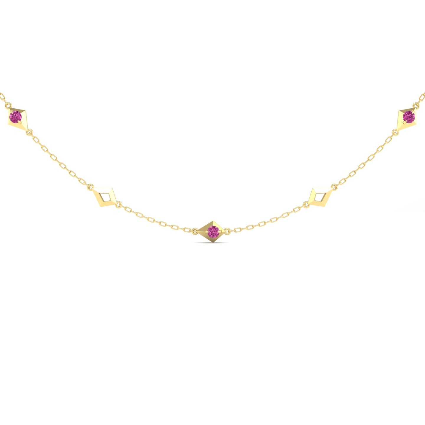 Pink Sapphire Station Chain Necklace