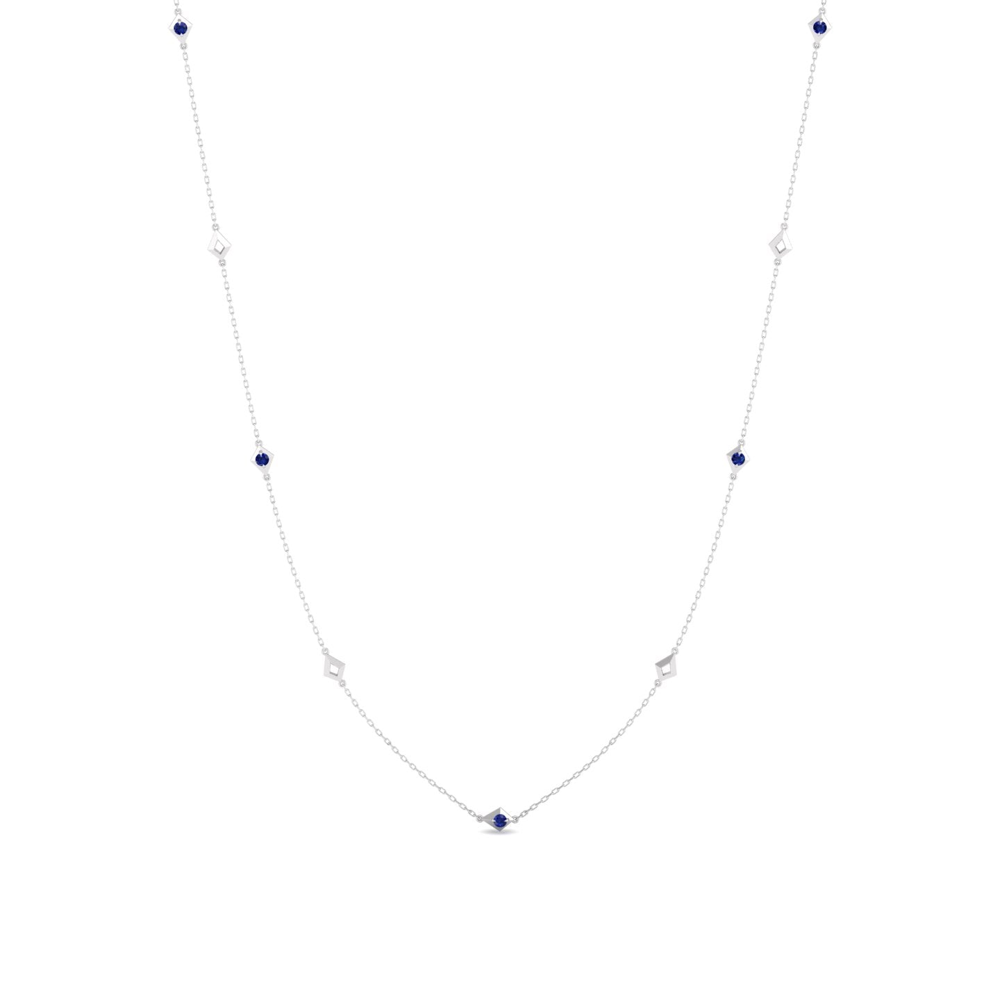 Blue Sapphire Station Chain Necklace