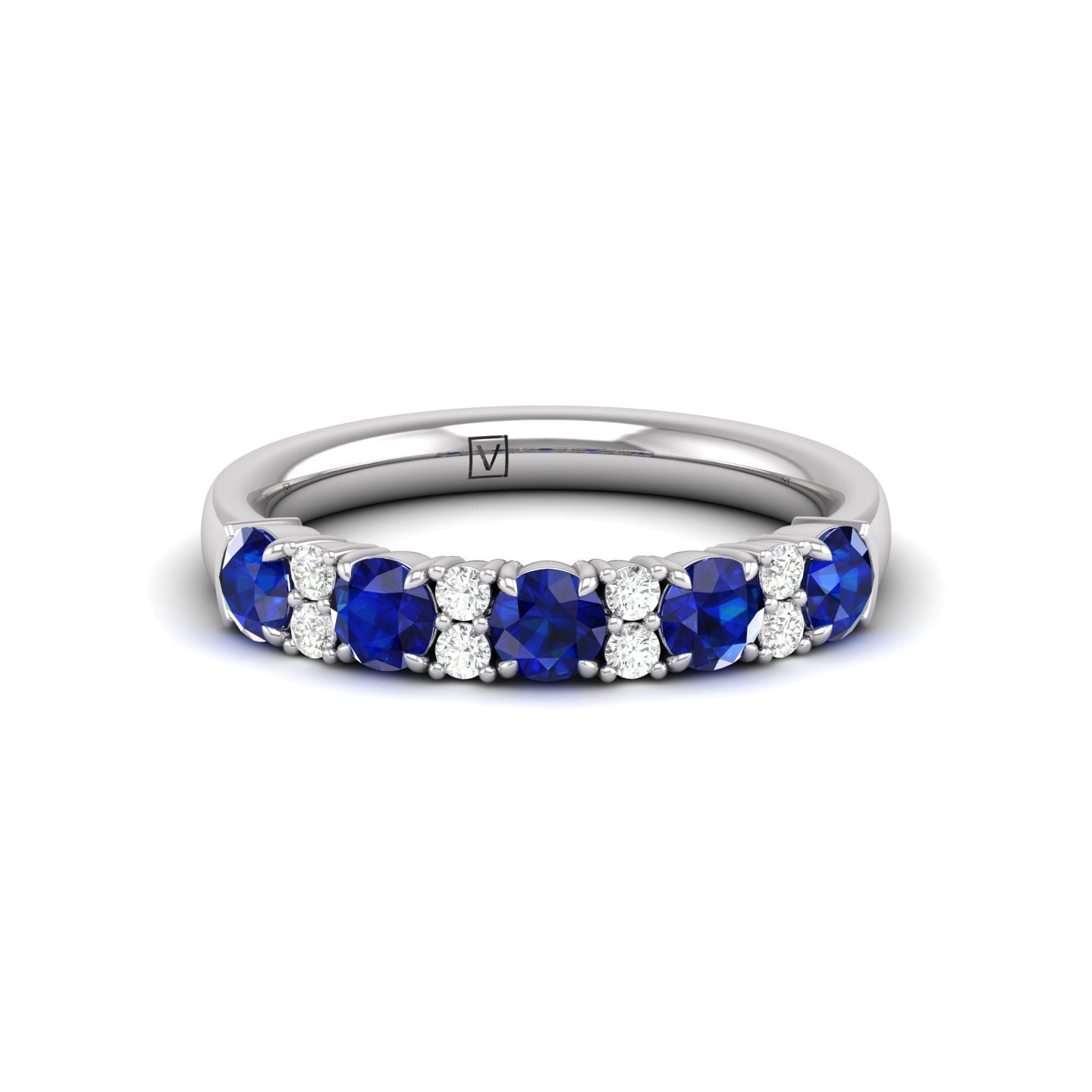 Blue Sapphire and Diamond Half Eternity Band