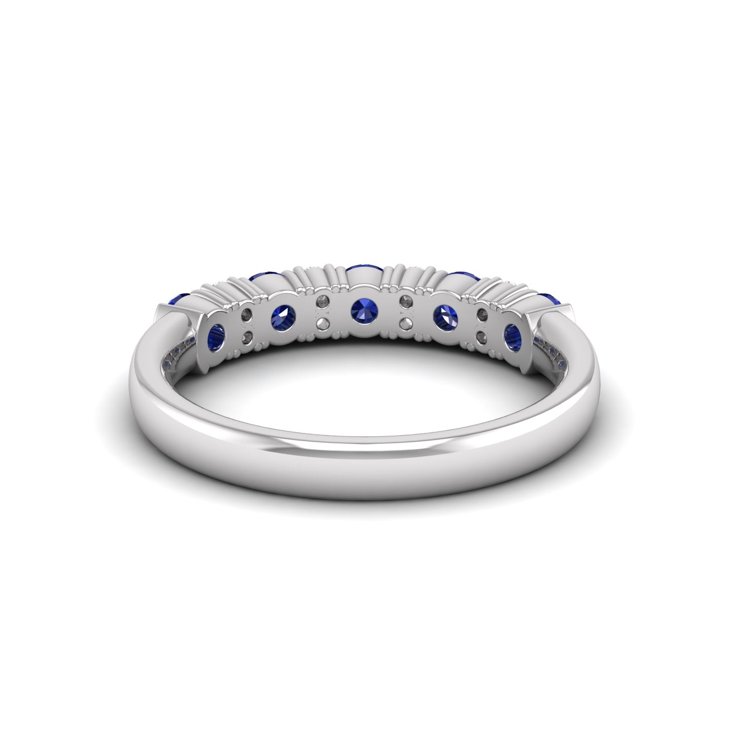 Blue Sapphire and Diamond Half Eternity Band