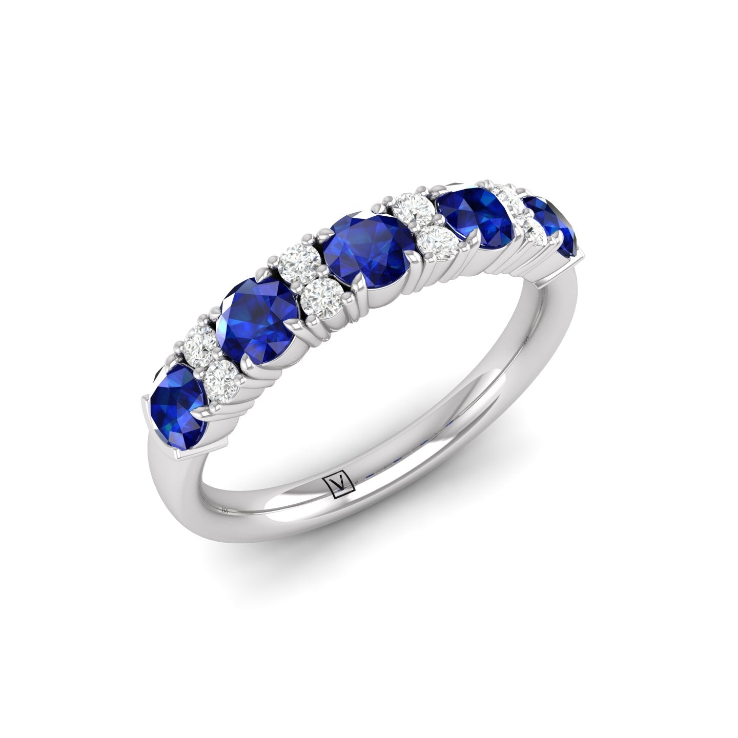 Blue Sapphire and Diamond Half Eternity Band