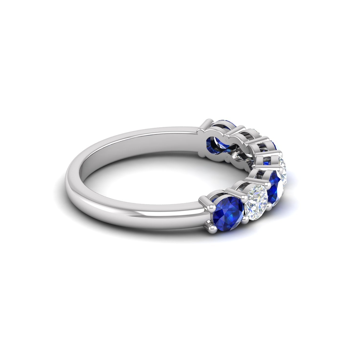 Blue Sapphire and Diamond Alternating Half Eternity Band