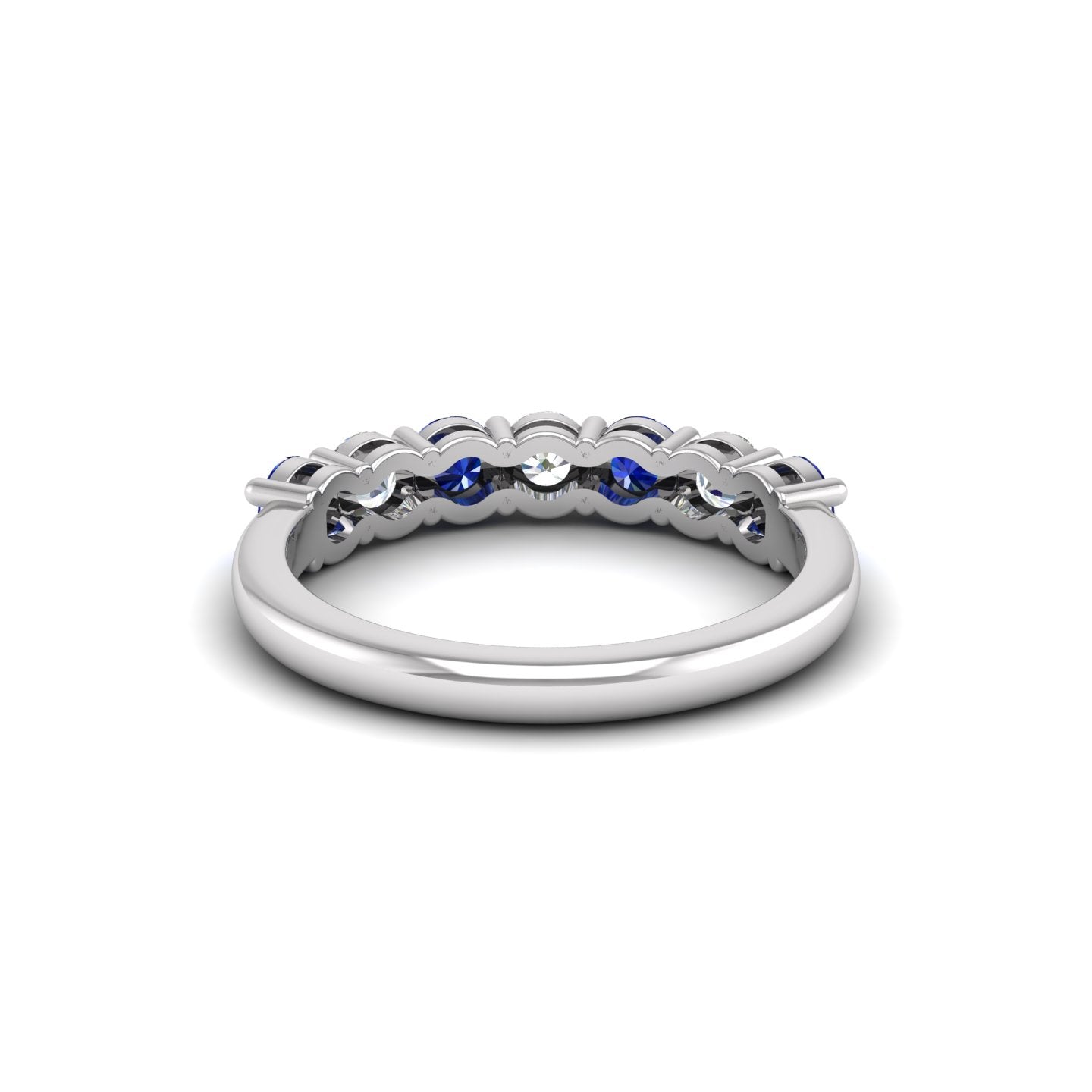 Blue Sapphire and Diamond Alternating Half Eternity Band