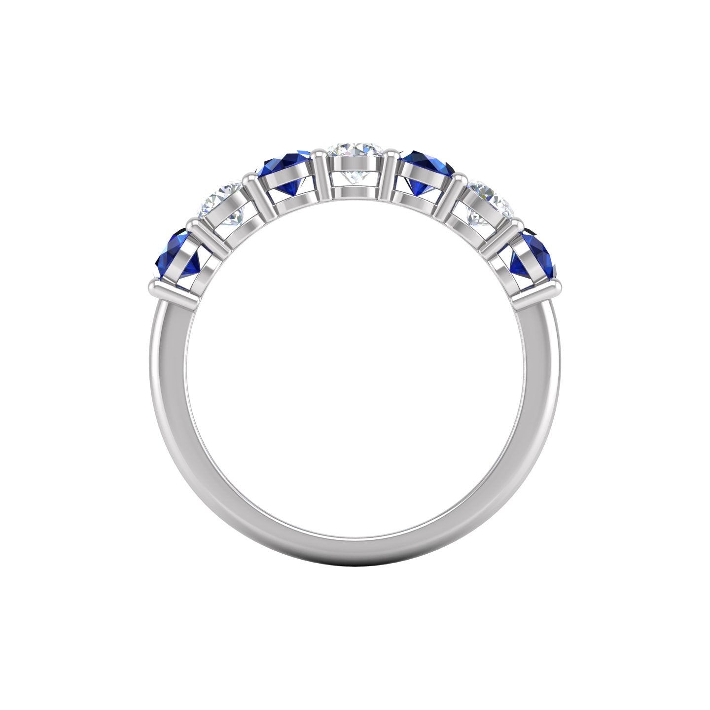 Blue Sapphire and Diamond Alternating Half Eternity Band