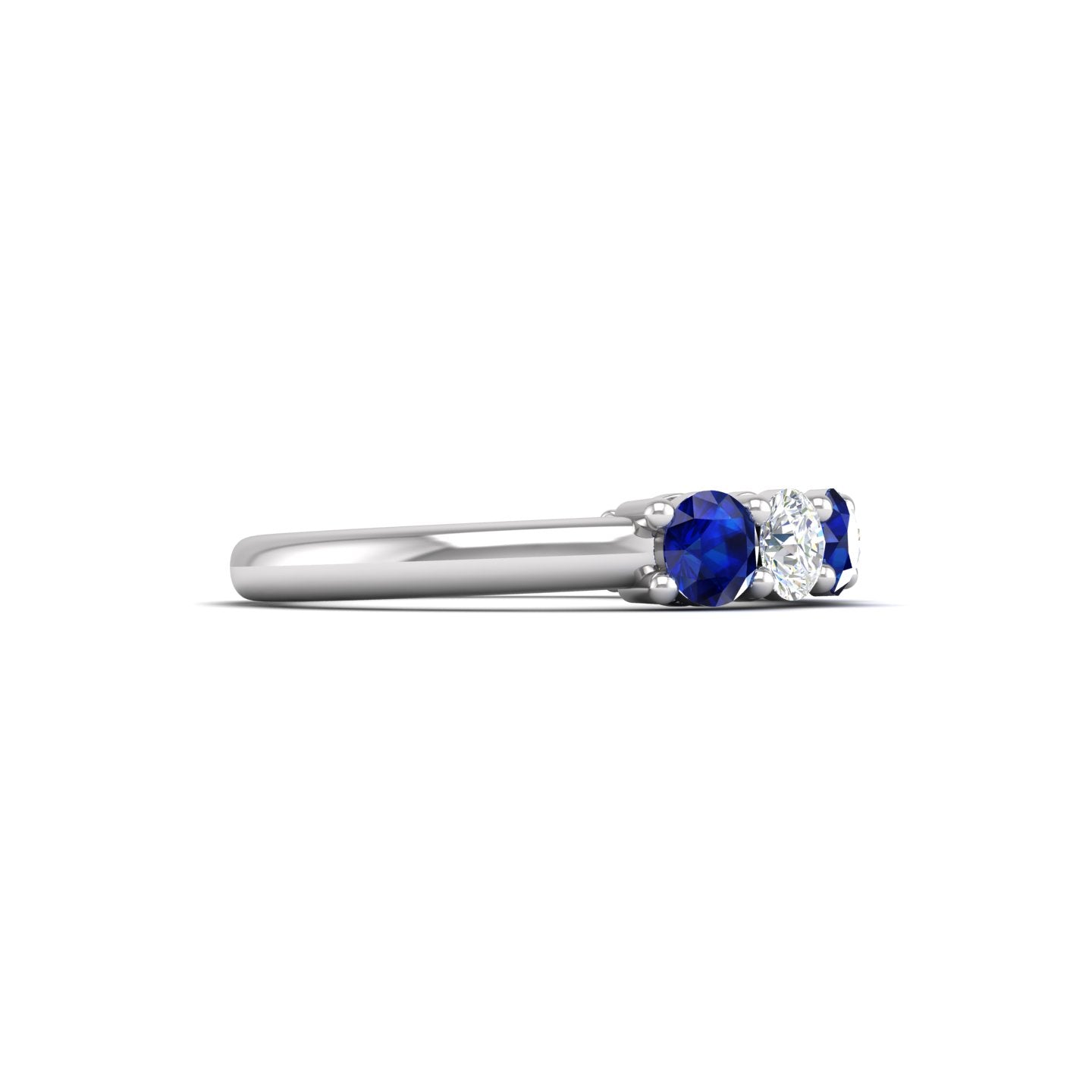 Blue Sapphire and Diamond Alternating Half Eternity Band