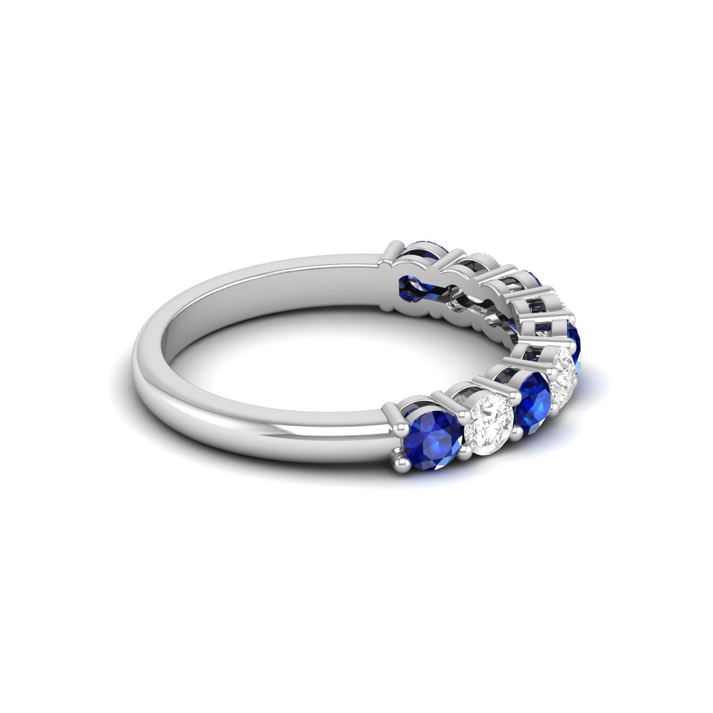 Blue Sapphire and Diamond Alternating Half Eternity Band