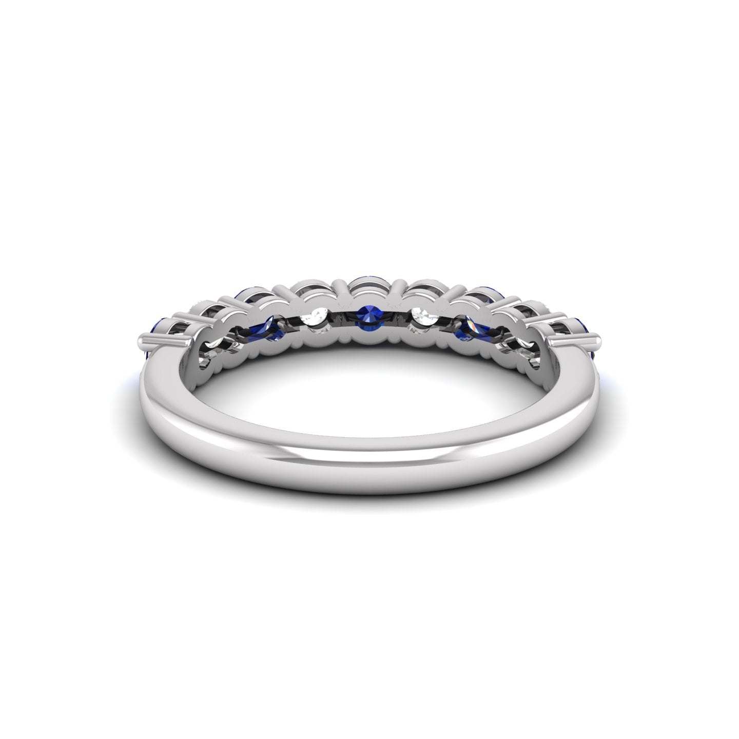 Blue Sapphire and Diamond Alternating Half Eternity Band