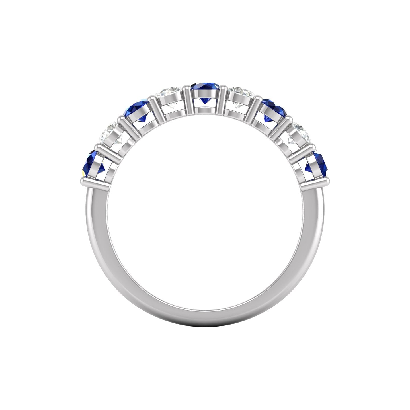 Blue Sapphire and Diamond Alternating Half Eternity Band