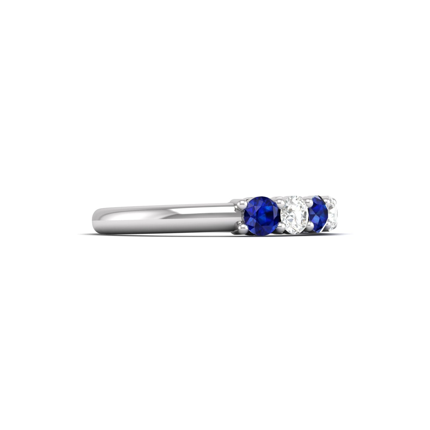 Blue Sapphire and Diamond Alternating Half Eternity Band