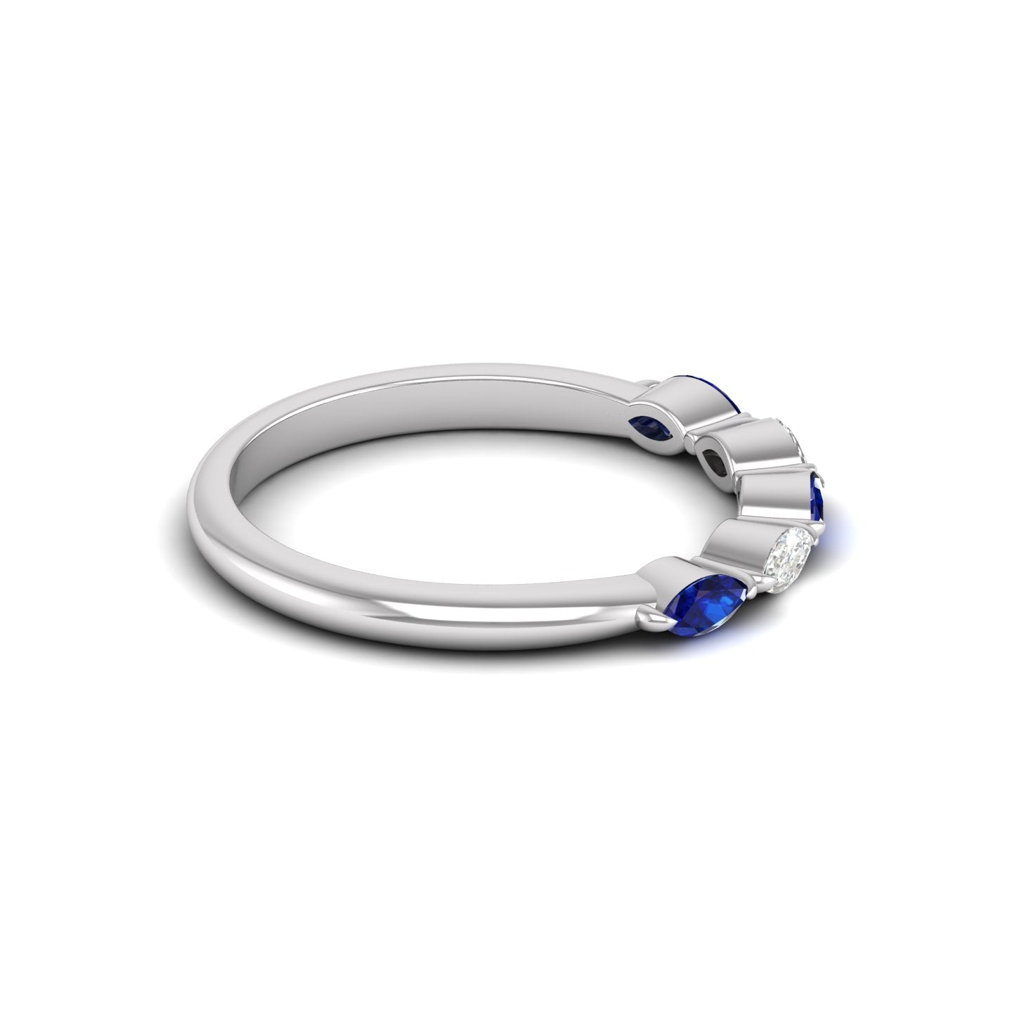 Blue Sapphire and Diamond Alternating Half Eternity Band