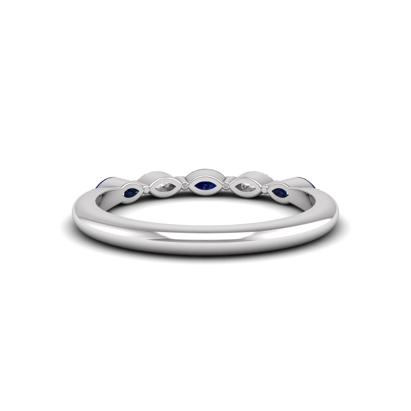 Blue Sapphire and Diamond Alternating Half Eternity Band