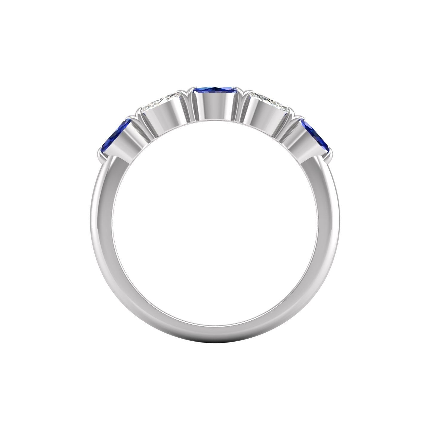 Blue Sapphire and Diamond Alternating Half Eternity Band