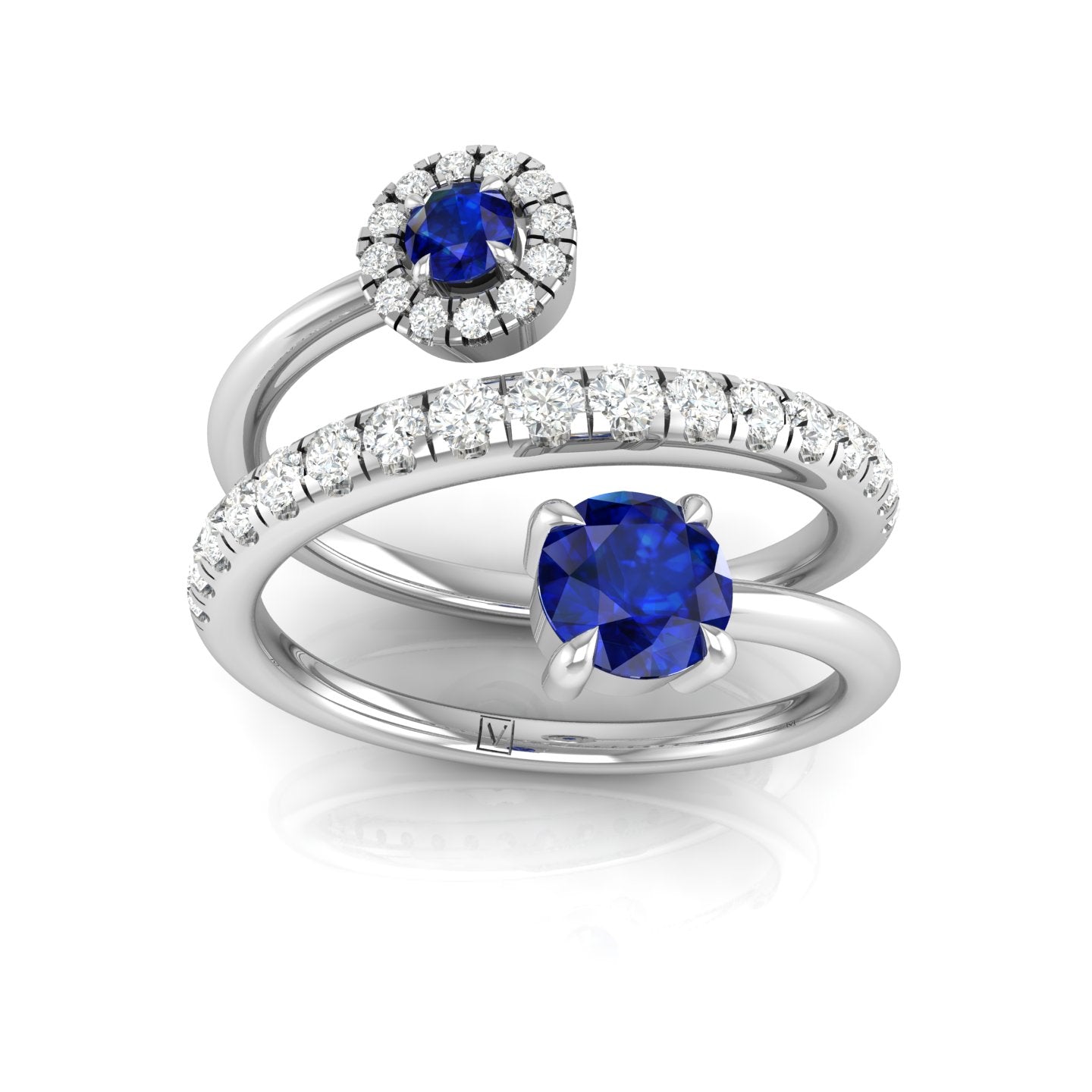 Blue Sapphire and Diamond Coil Ring