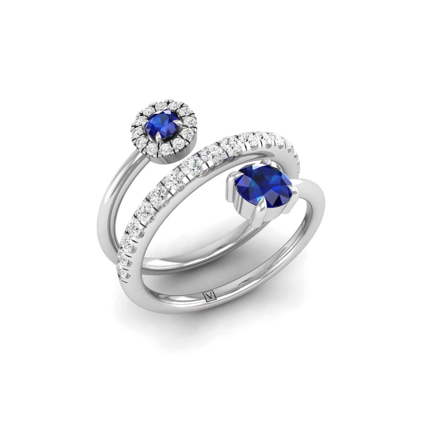 Blue Sapphire and Diamond Coil Ring