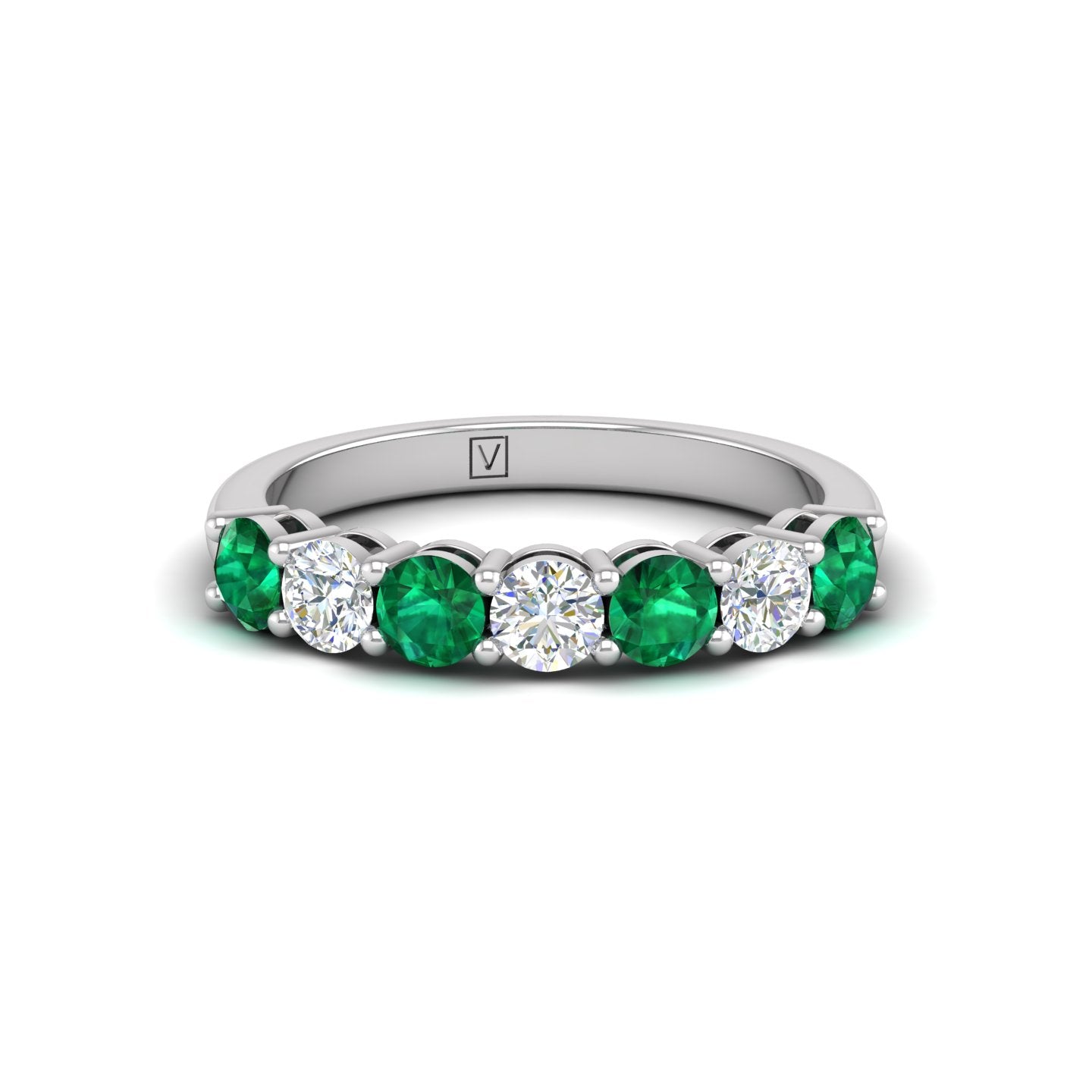 Emerald and Diamond Alternating Half Eternity Band