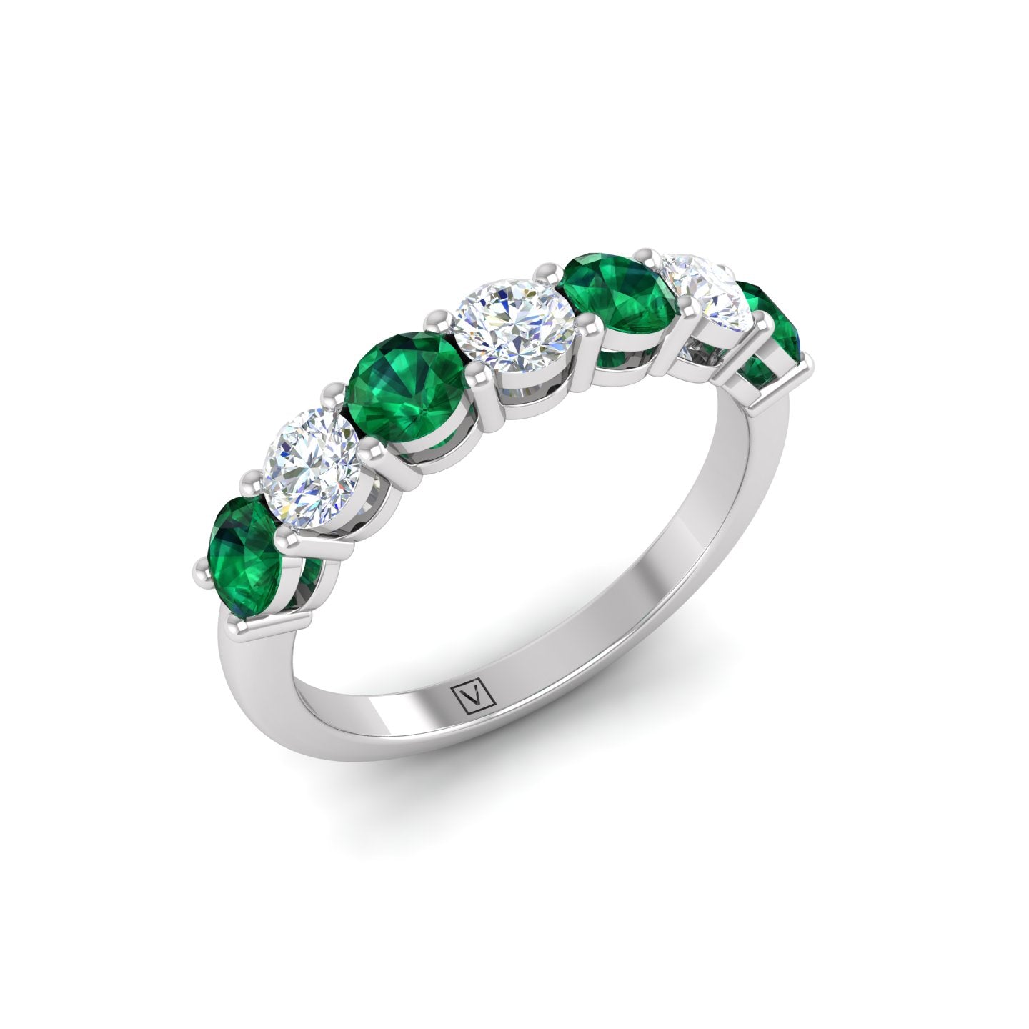 Emerald and Diamond Alternating Half Eternity Band