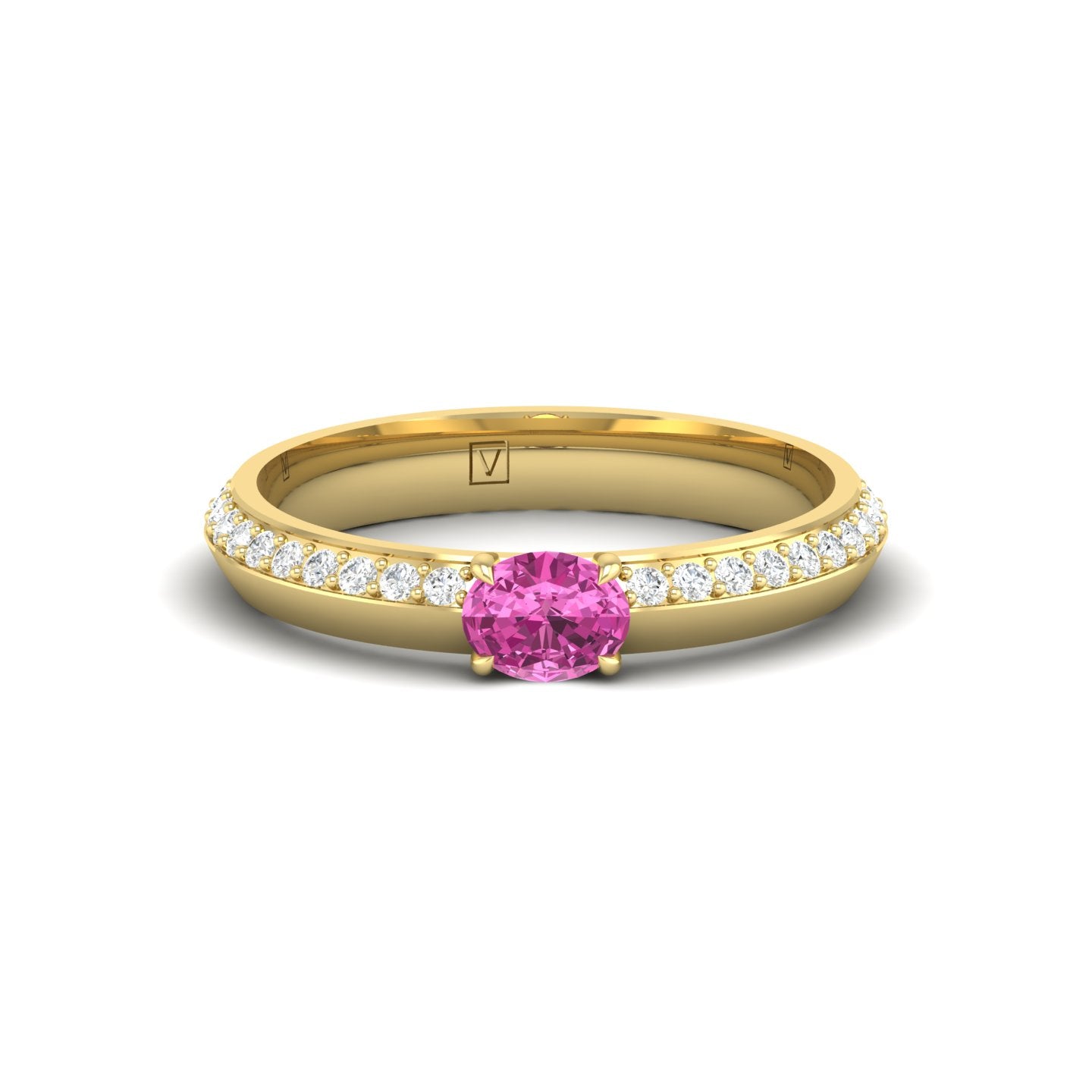 Pink Sapphire and Diamond Solitaire Ring