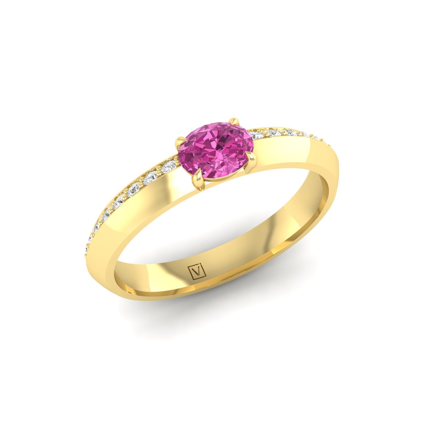 Pink Sapphire and Diamond Solitaire Ring