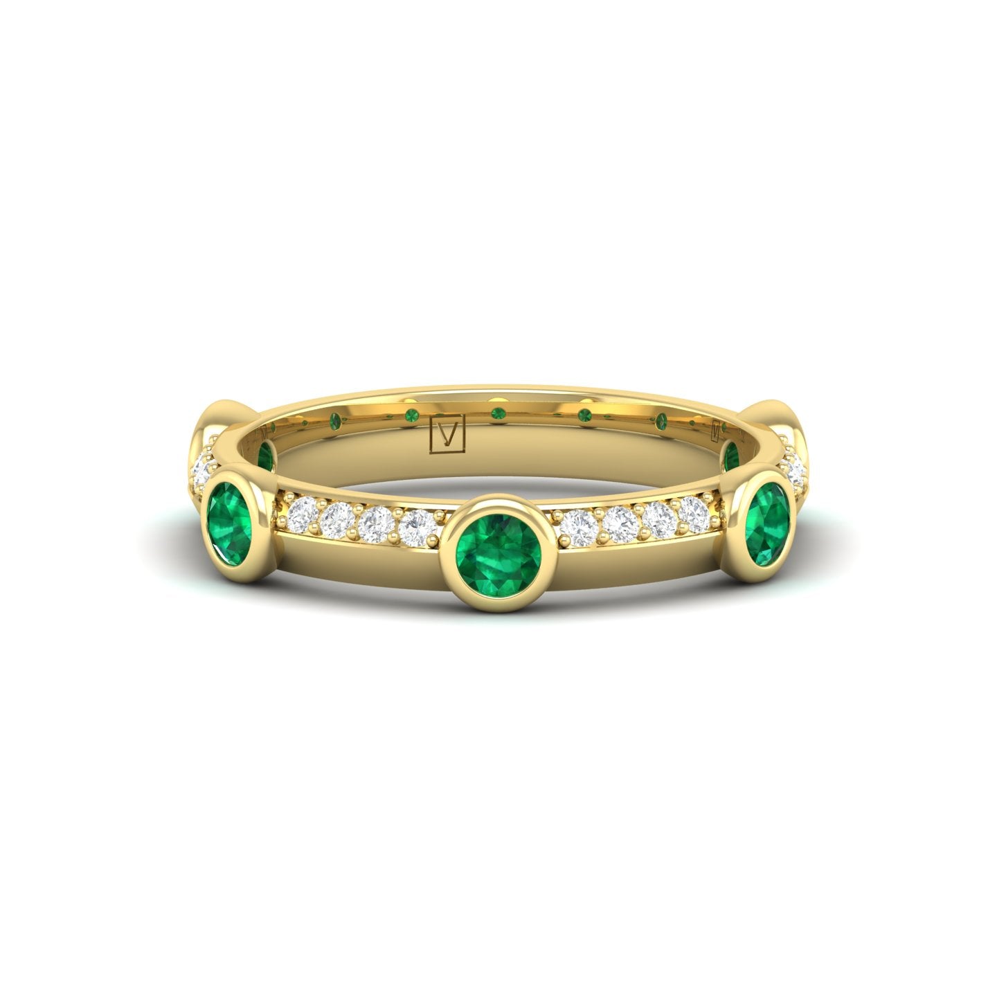 Emerald and Diamond Bezel Band