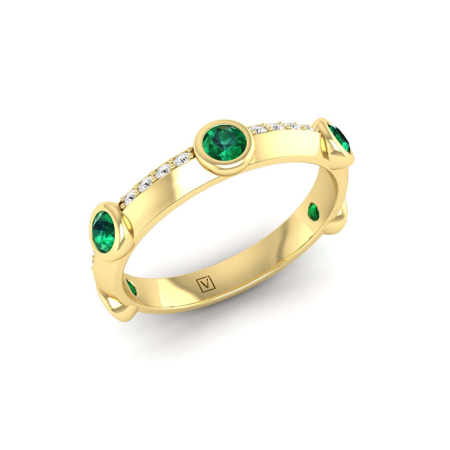 Emerald and Diamond Bezel Band