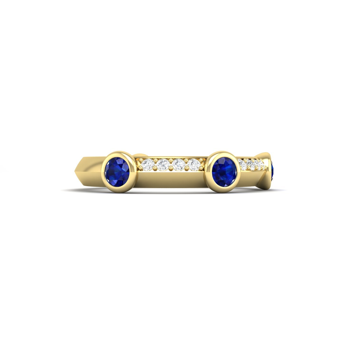 Blue Sapphire and Diamond Bezel Band