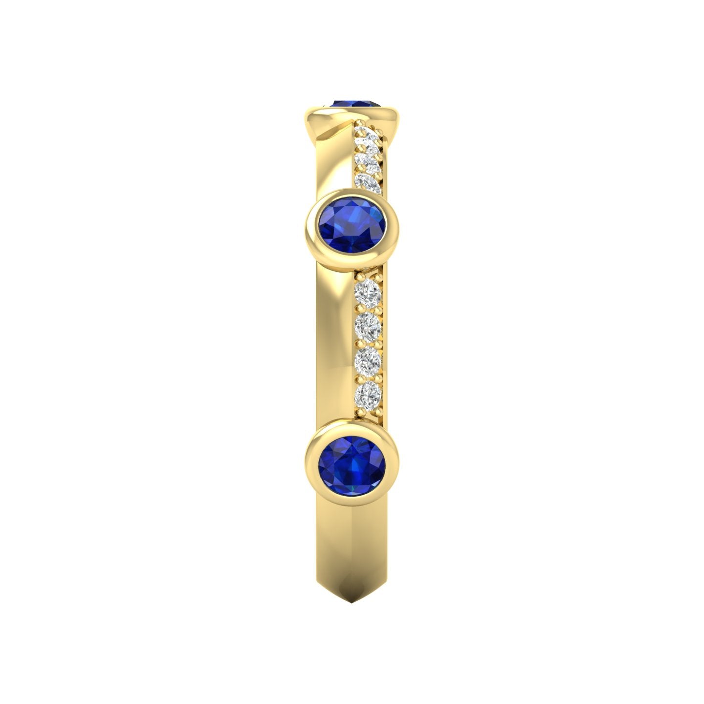 Blue Sapphire and Diamond Bezel Band