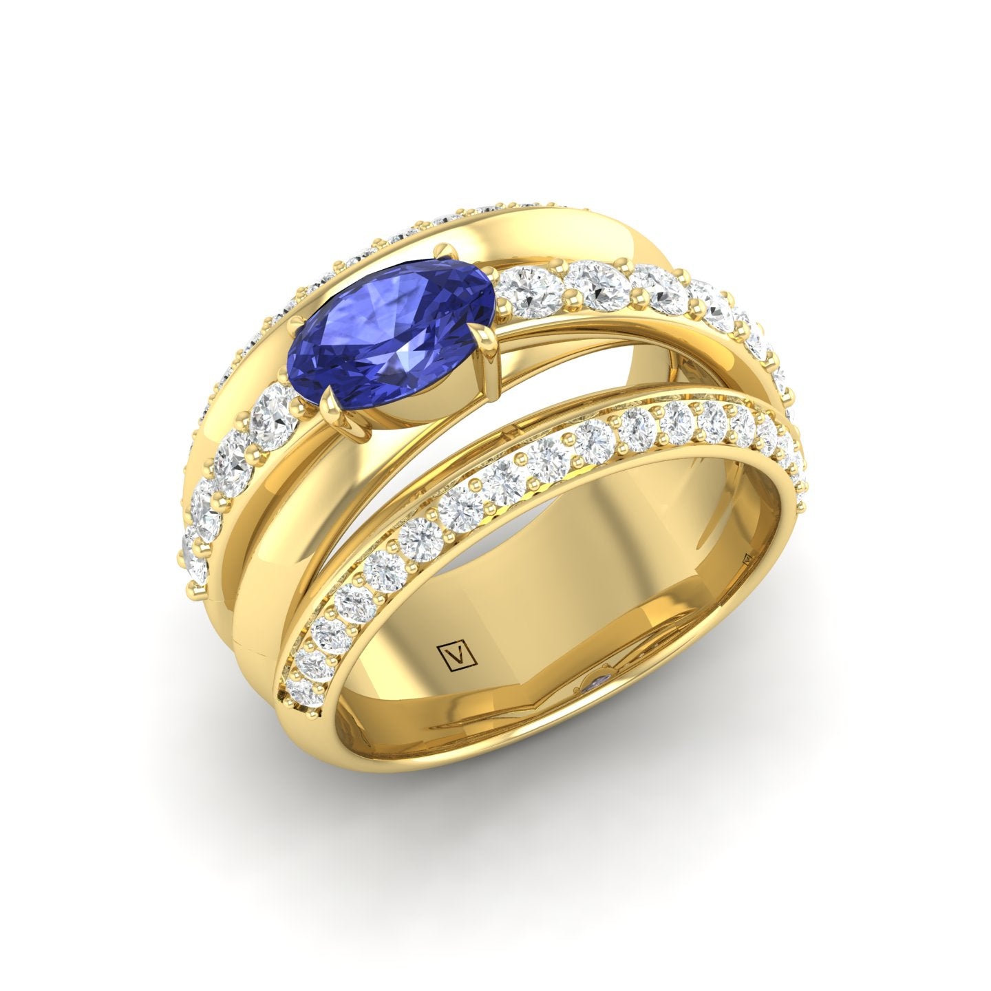 Tanzanite and Diamond Crossover Ring