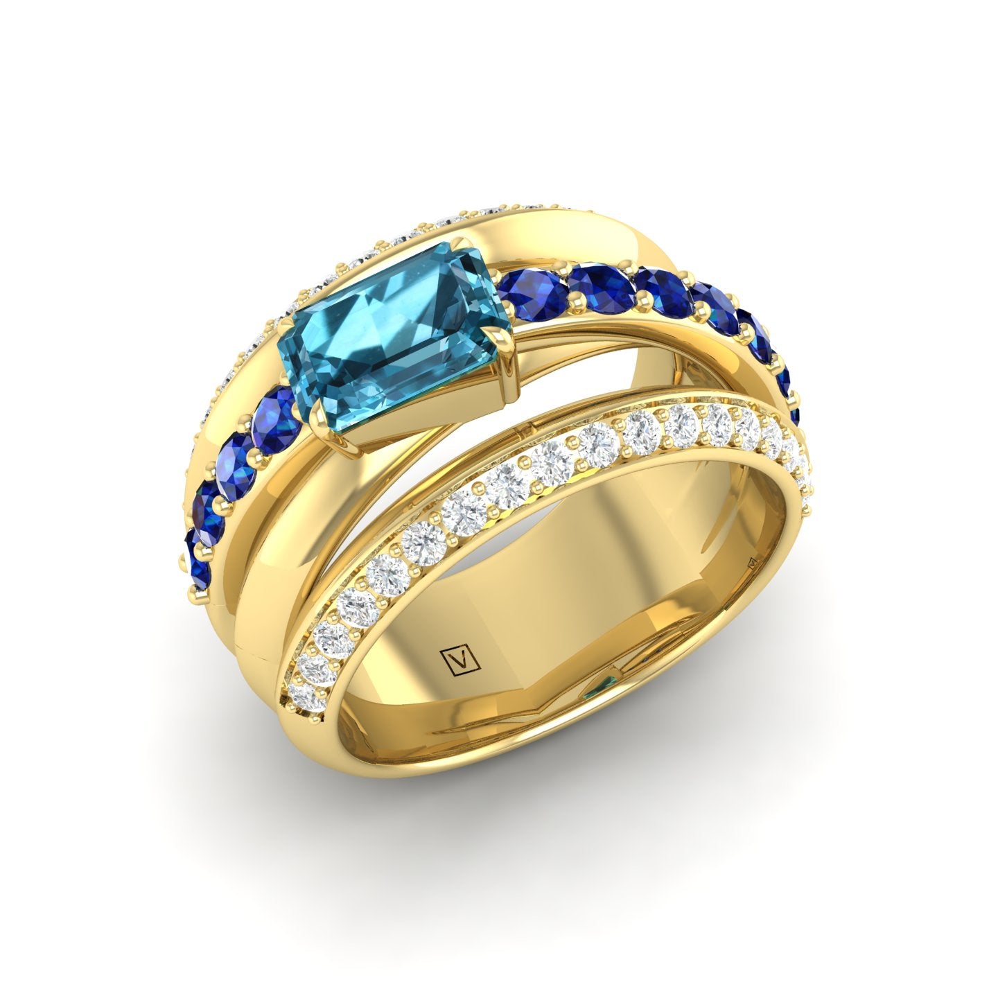 London Blue Topaz and Diamond Crossover Ring