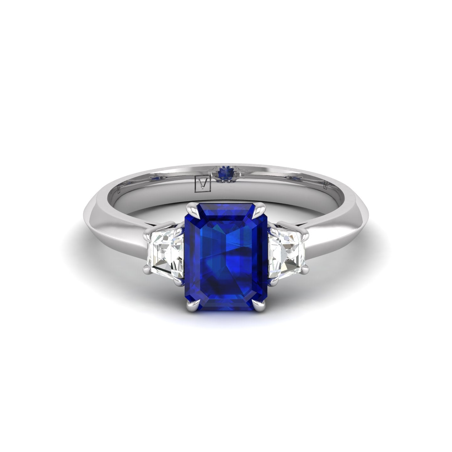 Blue Sapphire and Diamond Three Stone Ring