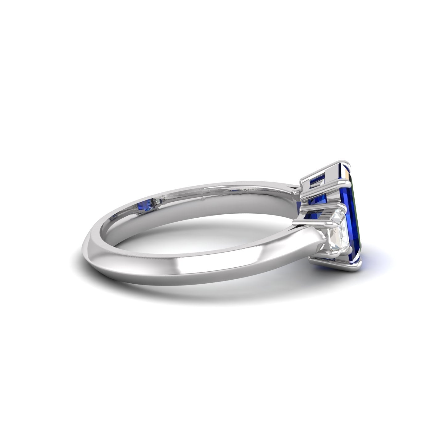 Blue Sapphire and Diamond Three Stone Ring