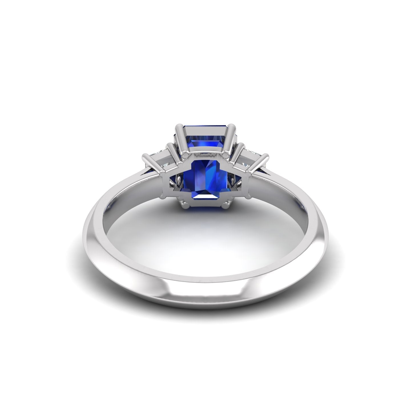 Blue Sapphire and Diamond Three Stone Ring