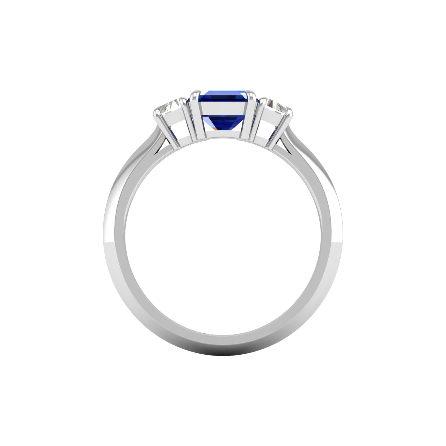 Blue Sapphire and Diamond Three Stone Ring