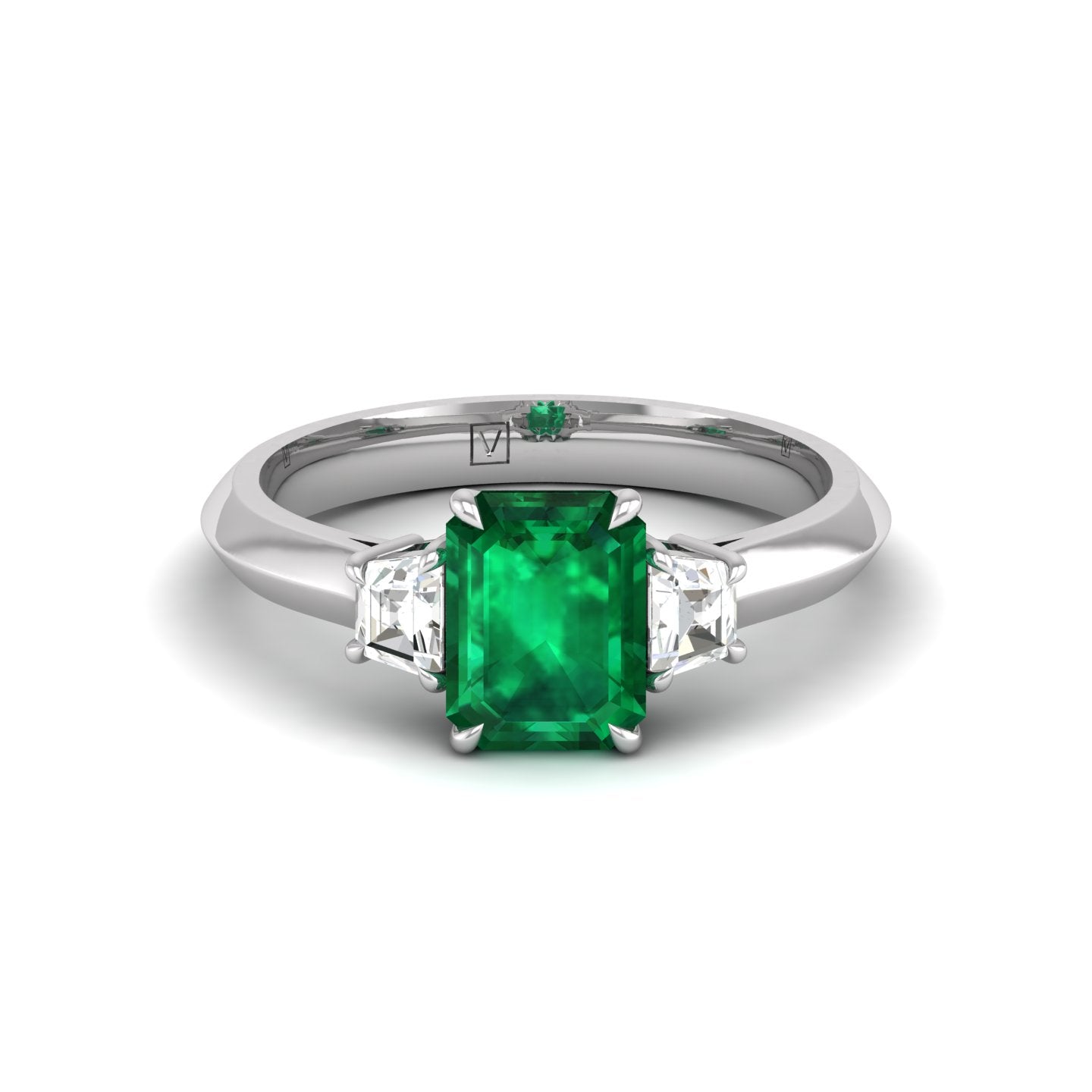 Emerald and Diamond Three-Stone Ring