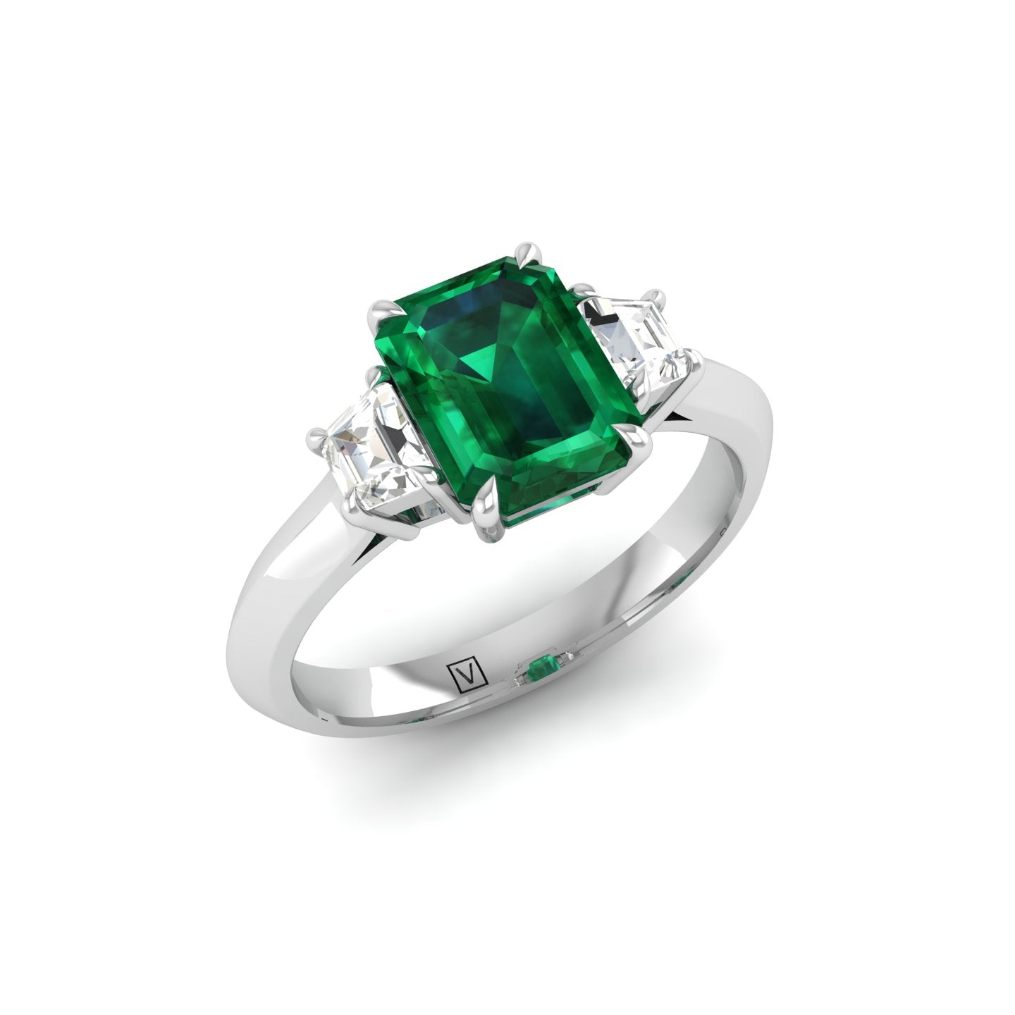 Emerald and Diamond Three-Stone Ring