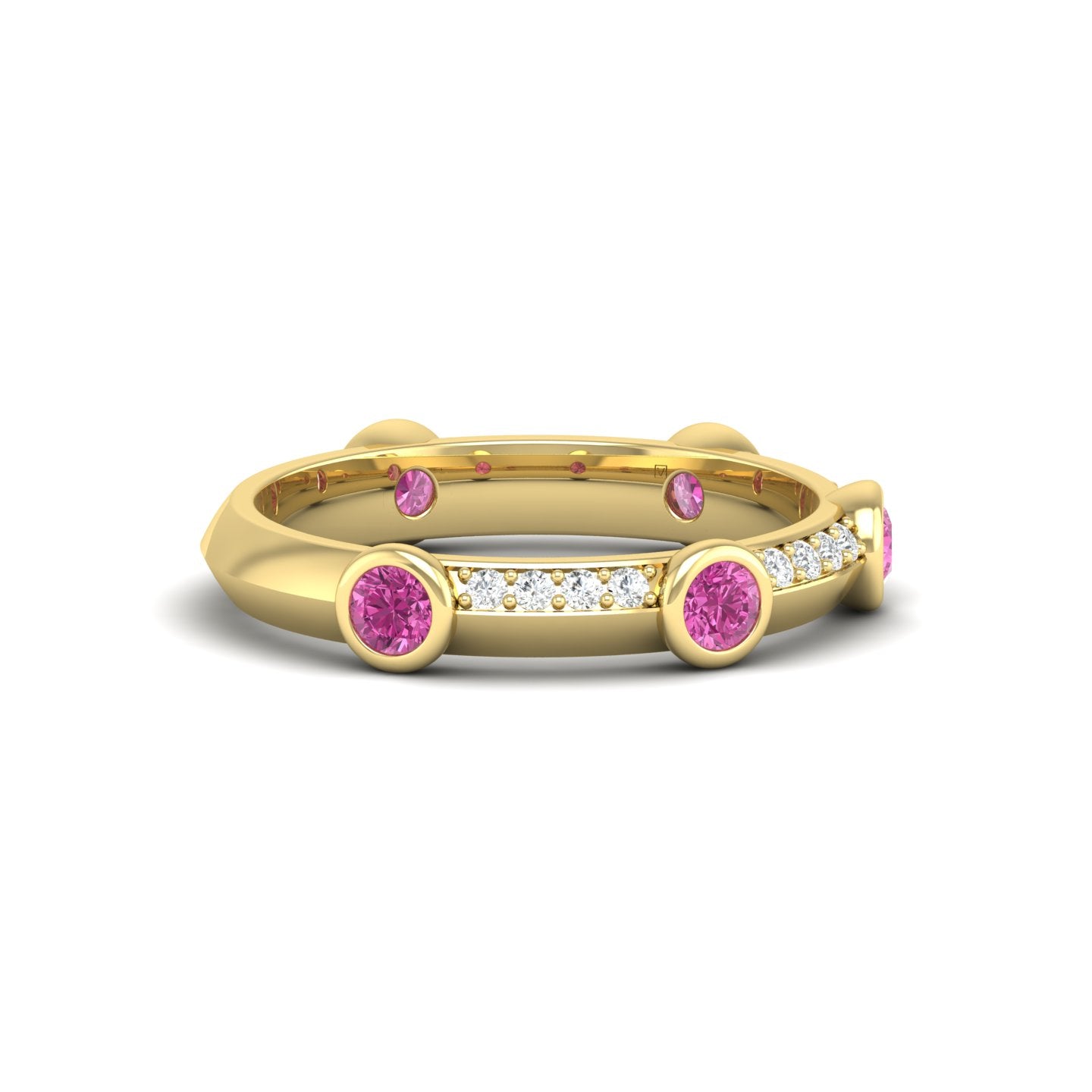 Pink Sapphire and Diamond Bezel Band