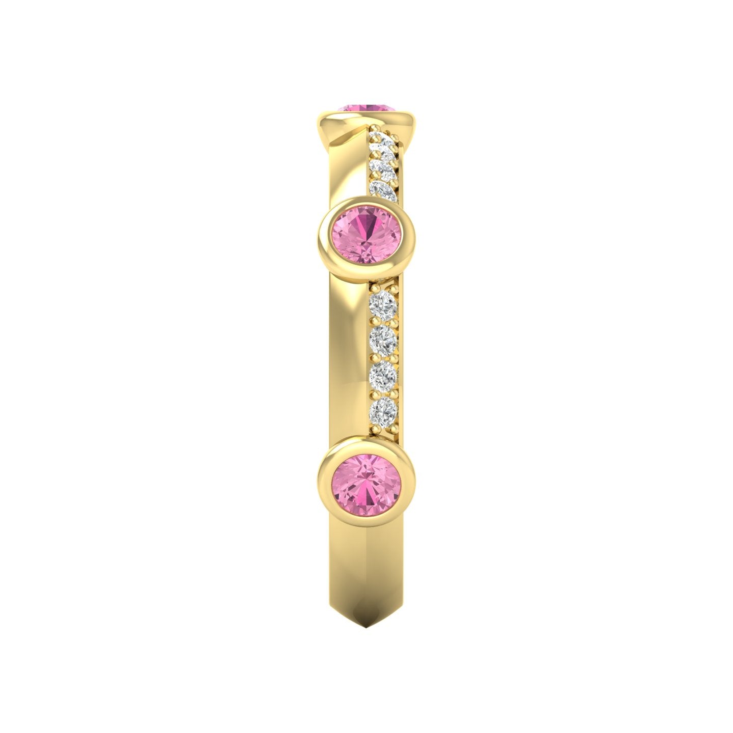 Pink Sapphire and Diamond Bezel Band