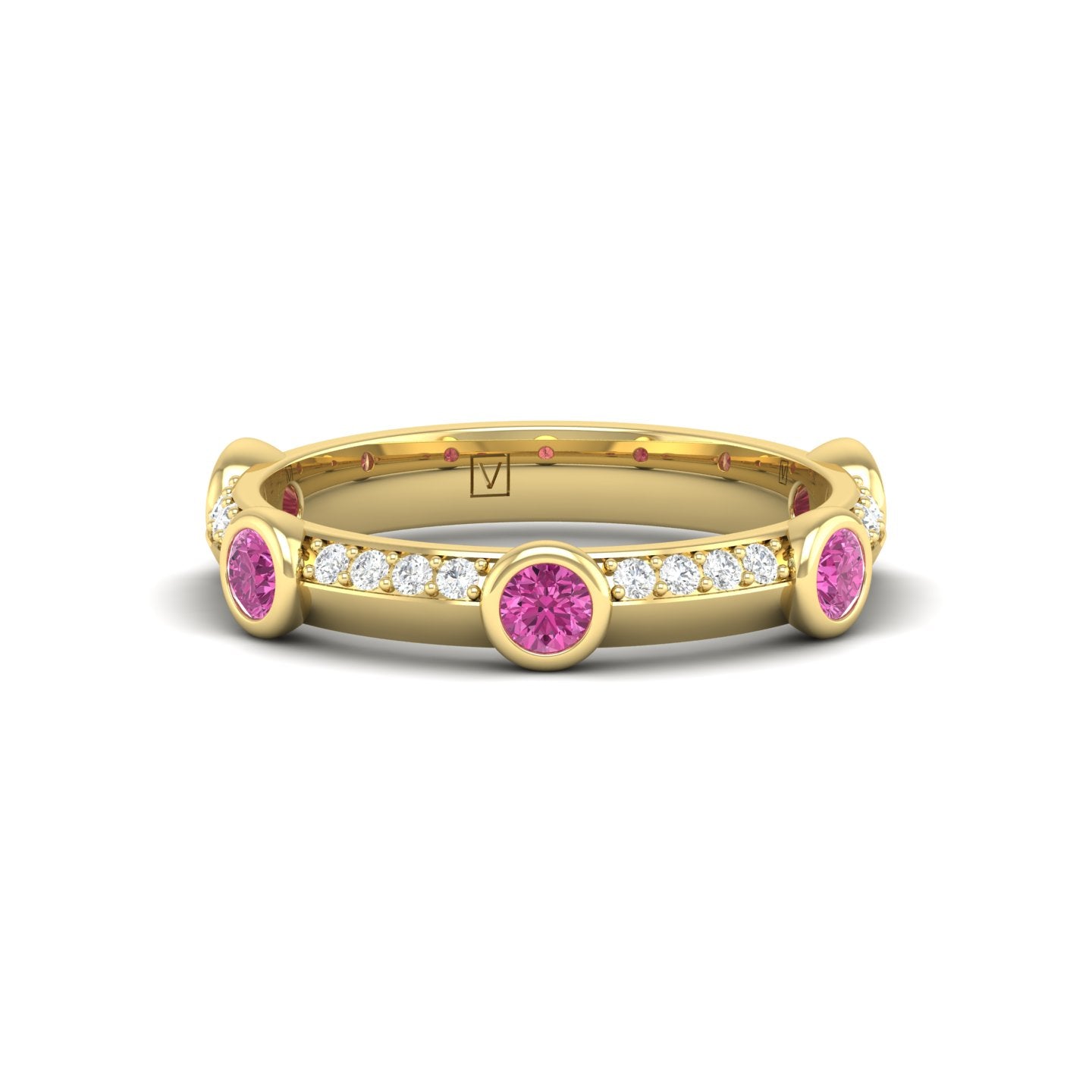 Pink Sapphire and Diamond Bezel Band