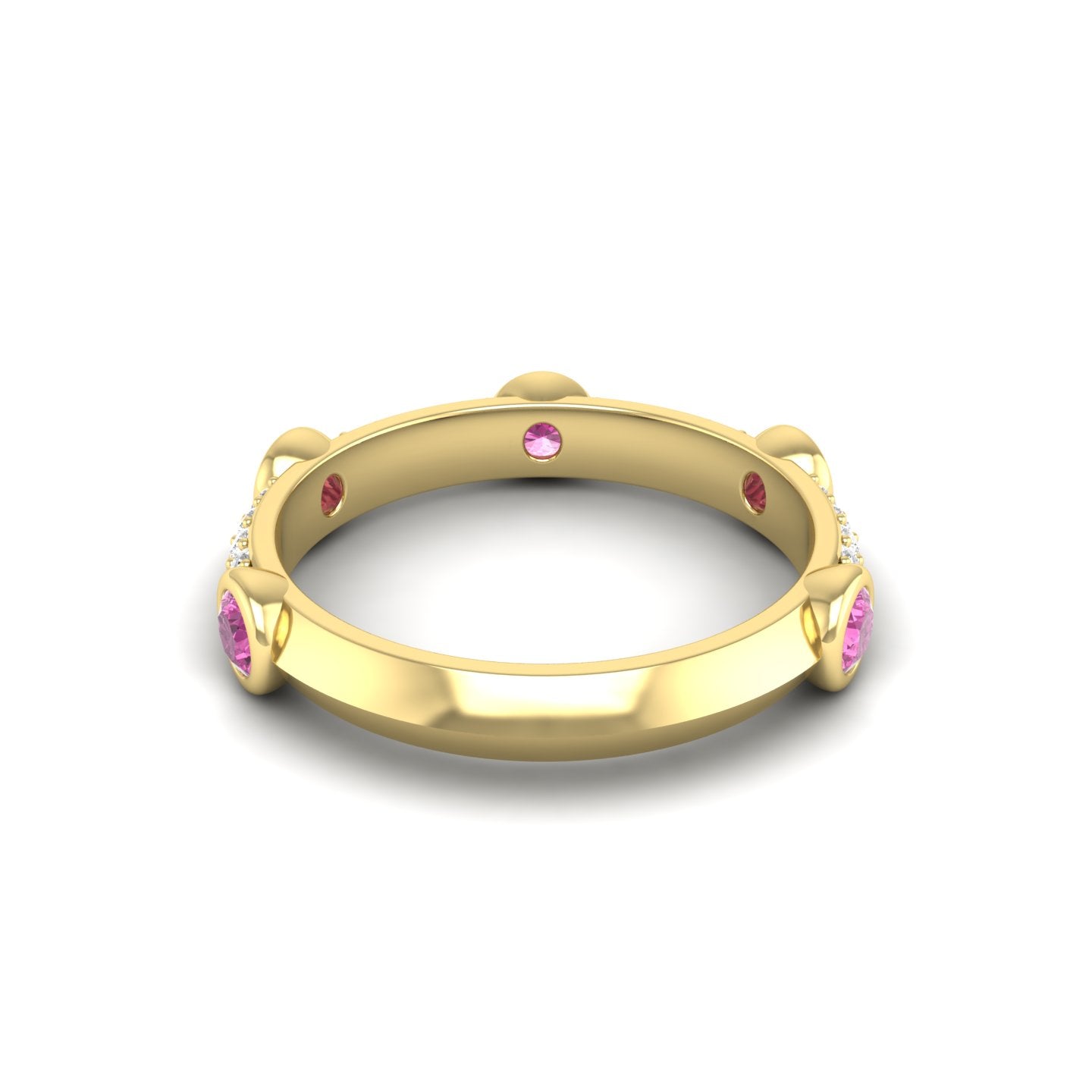 Pink Sapphire and Diamond Bezel Band