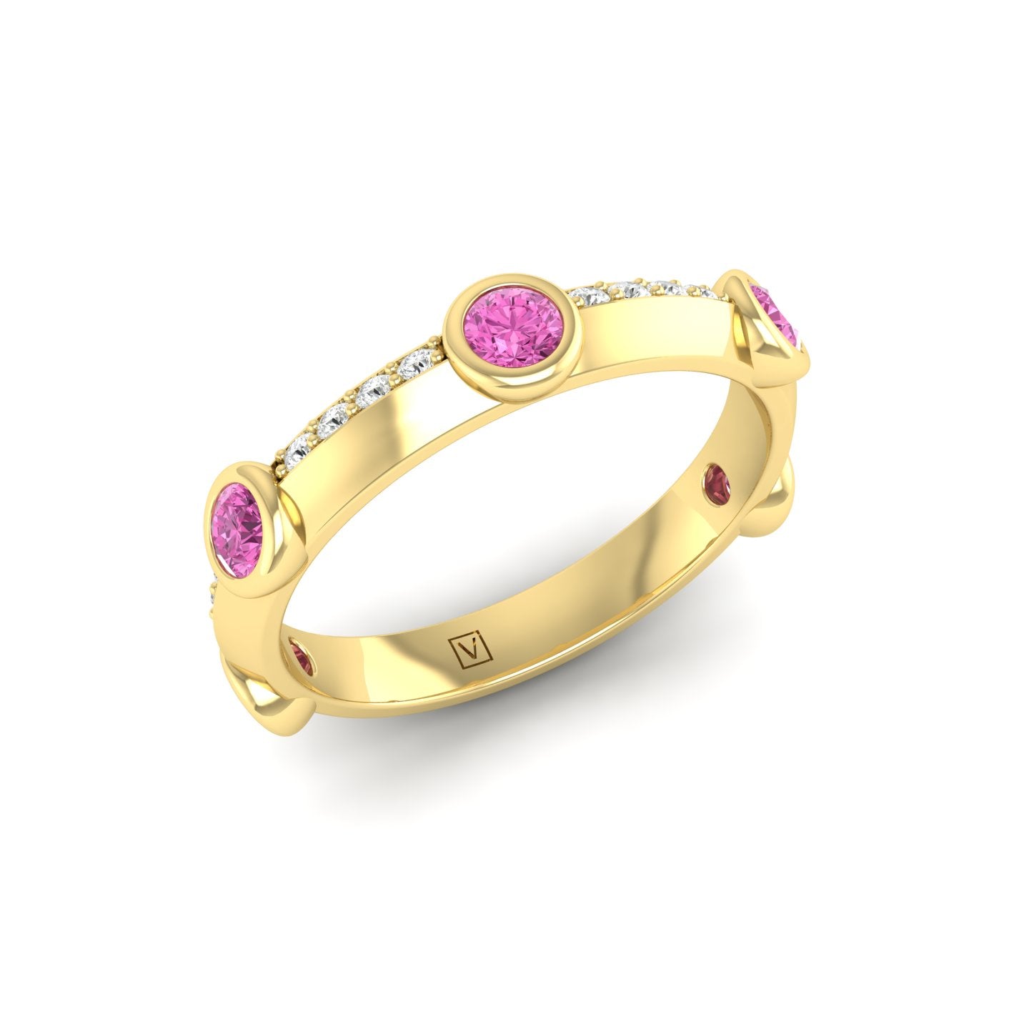 Pink Sapphire and Diamond Bezel Band