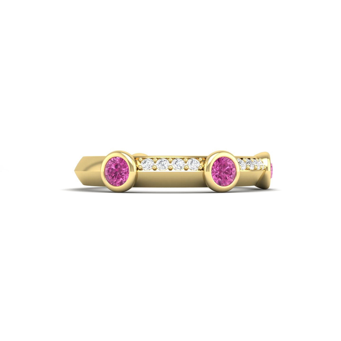 Pink Sapphire and Diamond Bezel Band