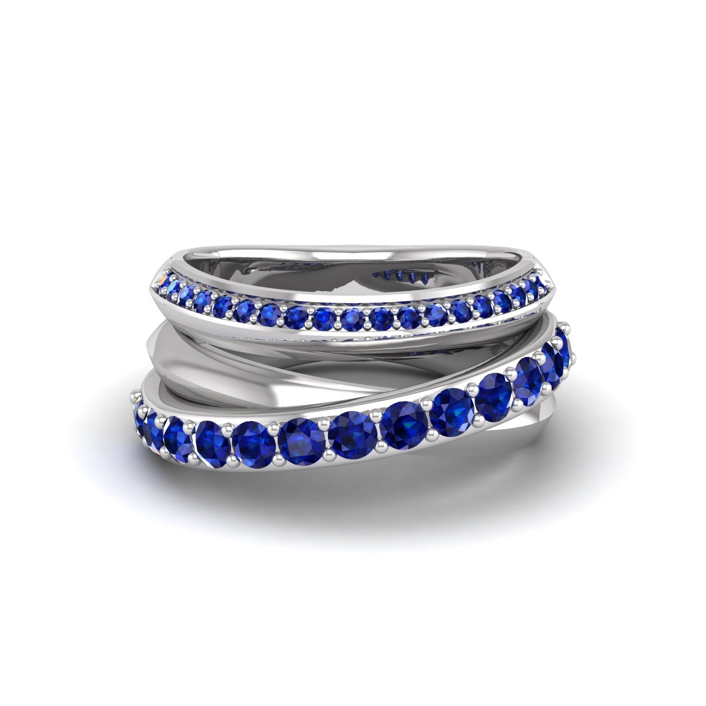 Blue Sapphire and Diamond Crossover Ring