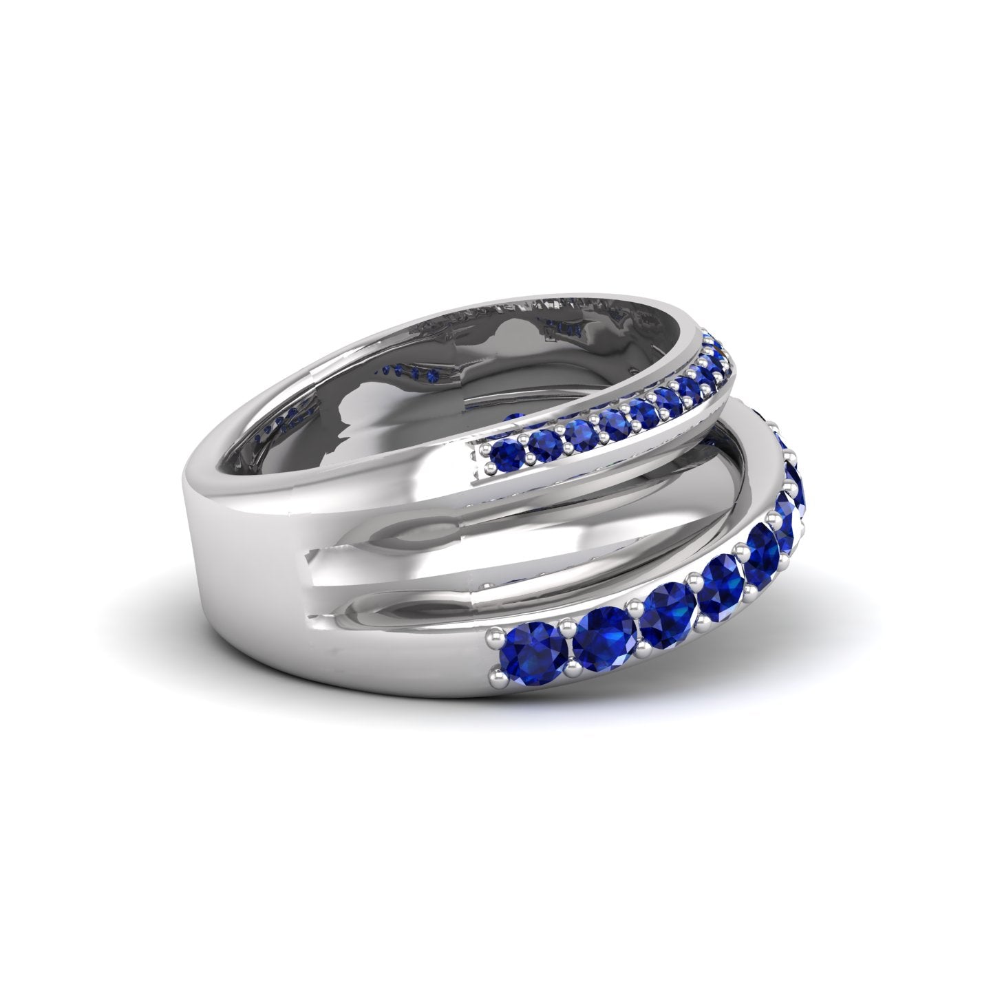 Blue Sapphire and Diamond Crossover Ring