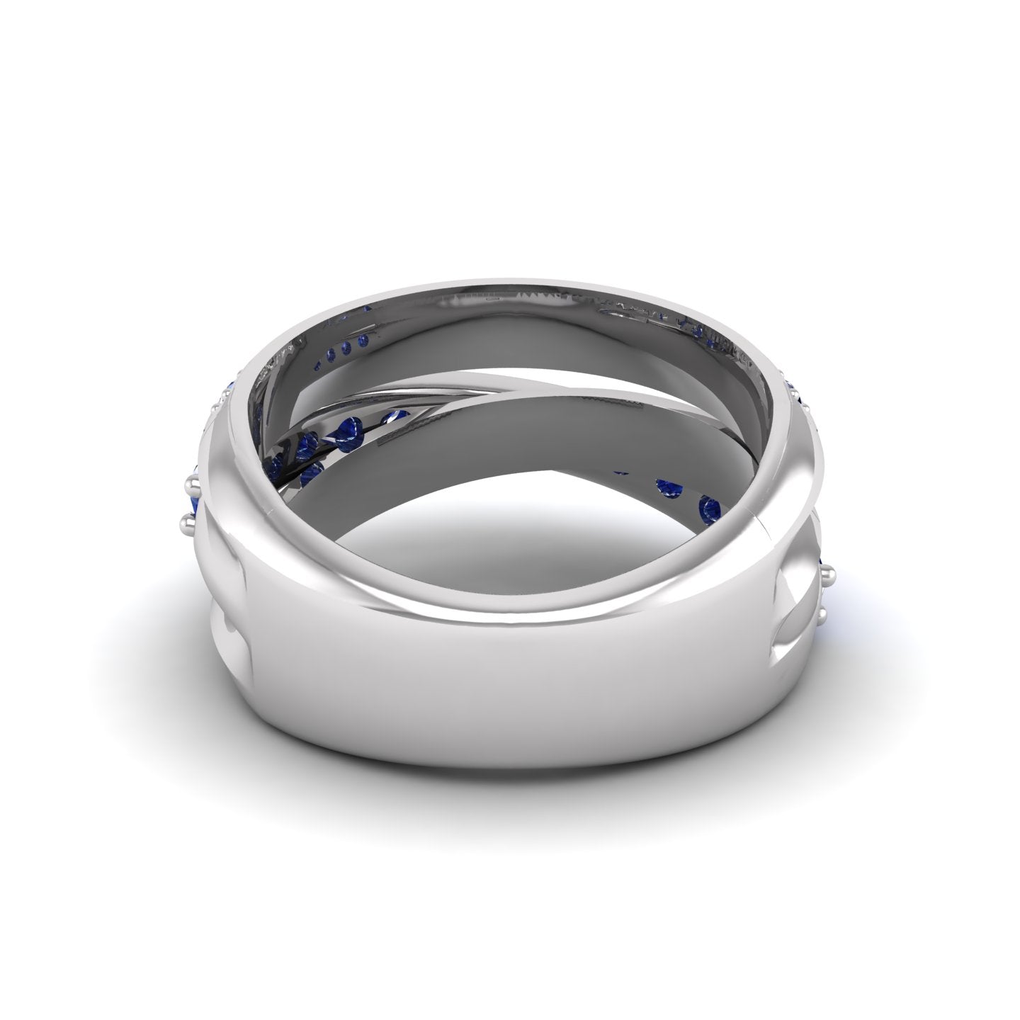 Blue Sapphire and Diamond Crossover Ring