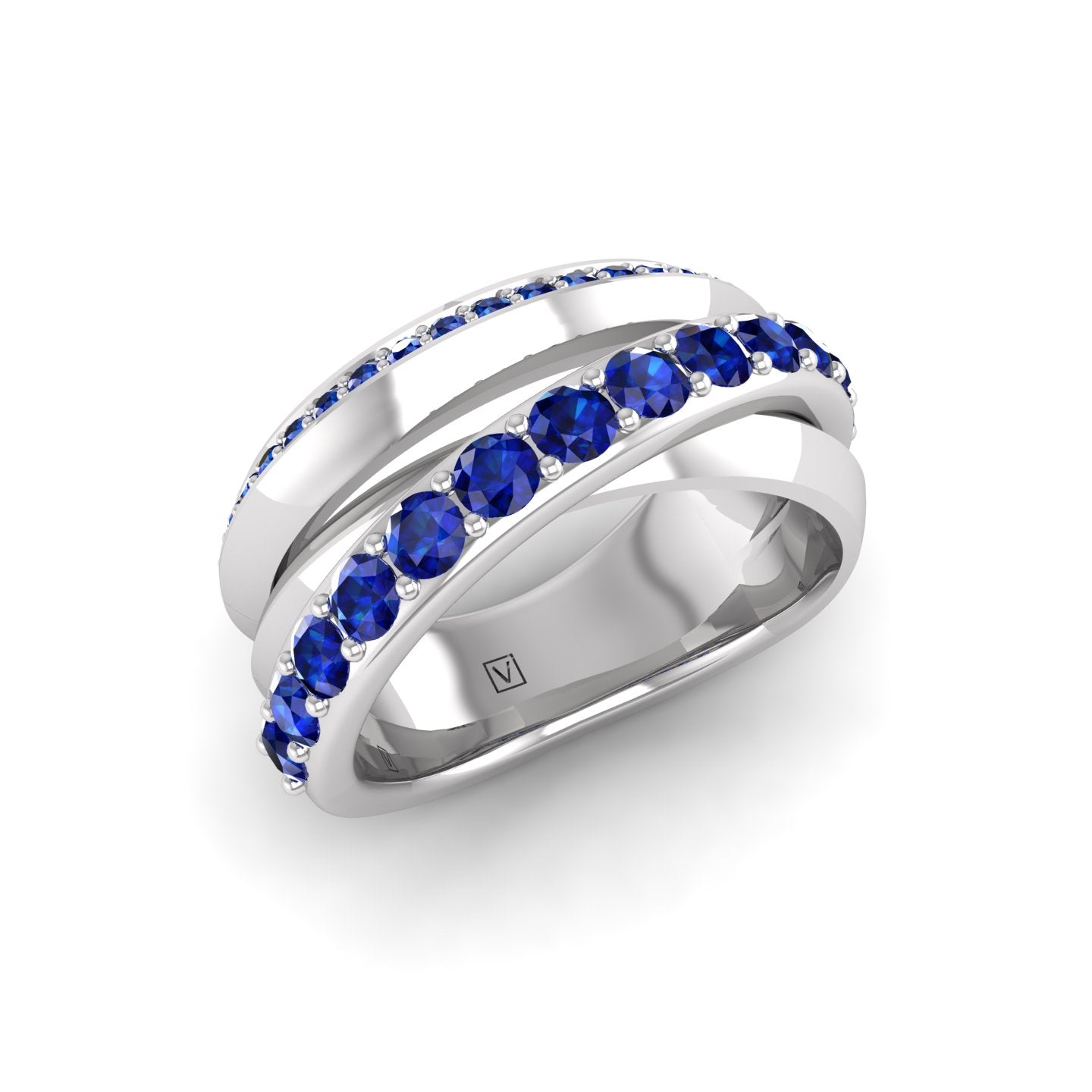 Blue Sapphire and Diamond Crossover Ring