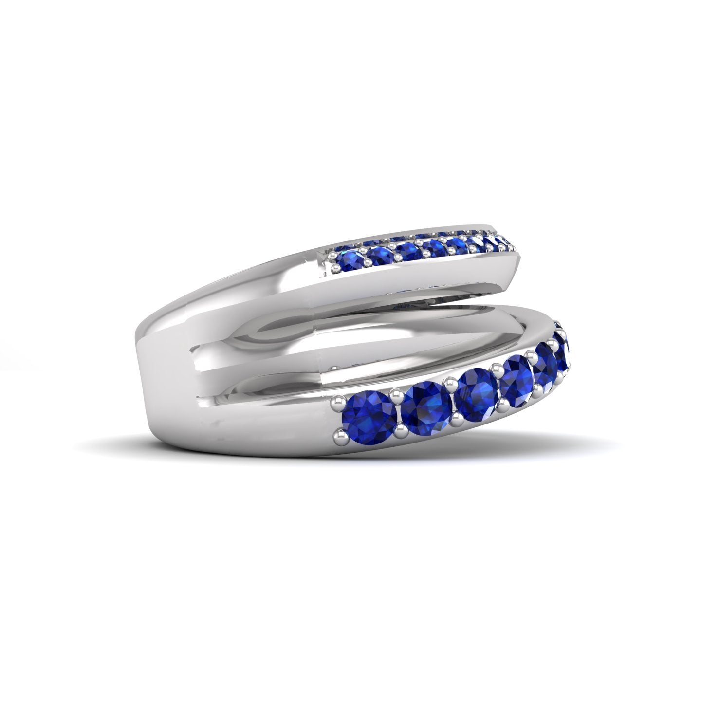 Blue Sapphire and Diamond Crossover Ring