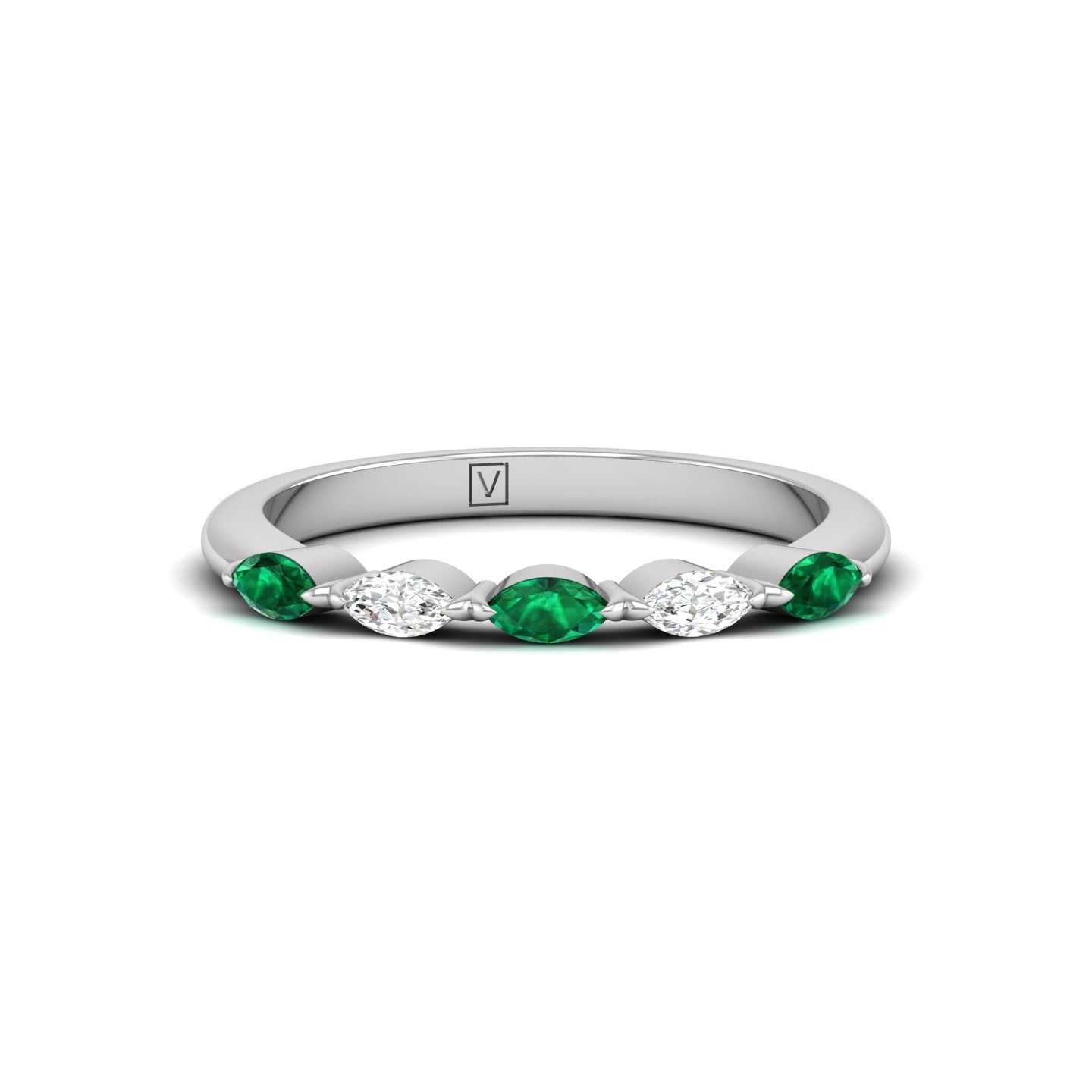 Emerald and Diamond Alternating Half Eternity Band