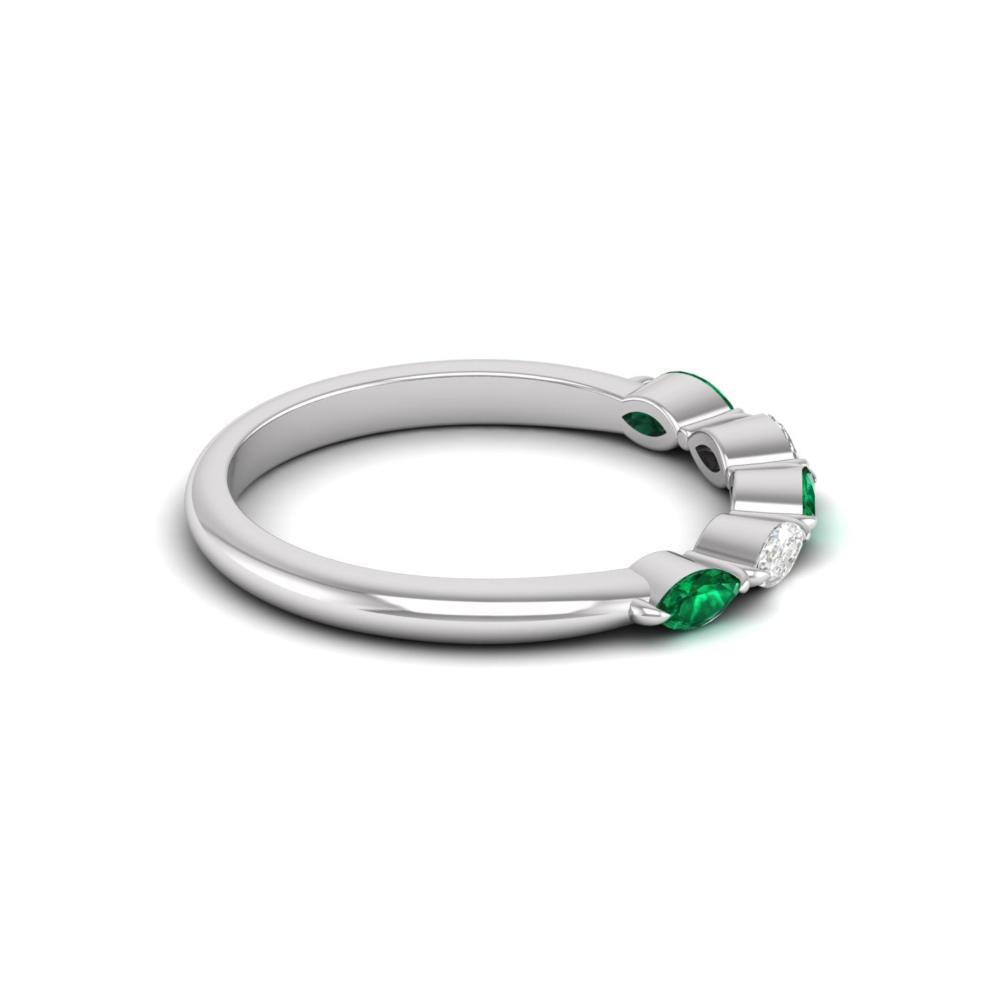 Emerald and Diamond Alternating Half Eternity Band