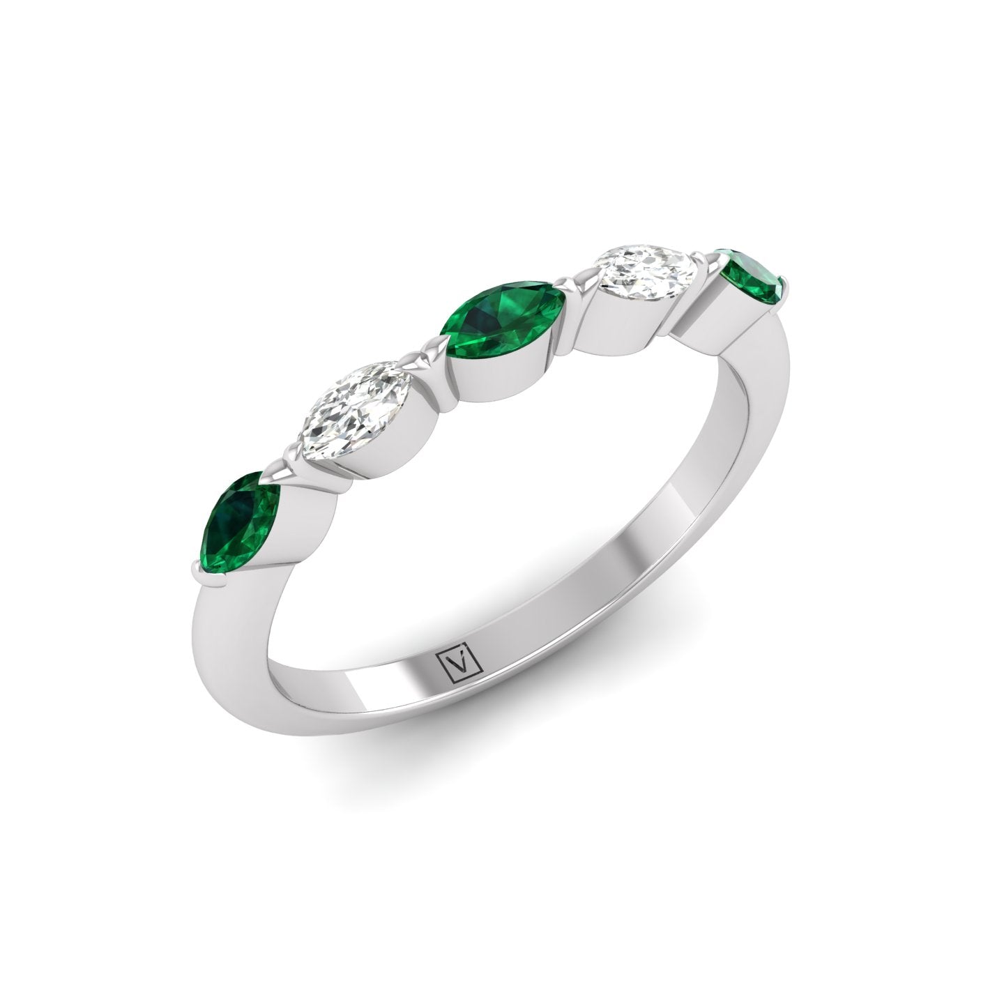 Emerald and Diamond Alternating Half Eternity Band